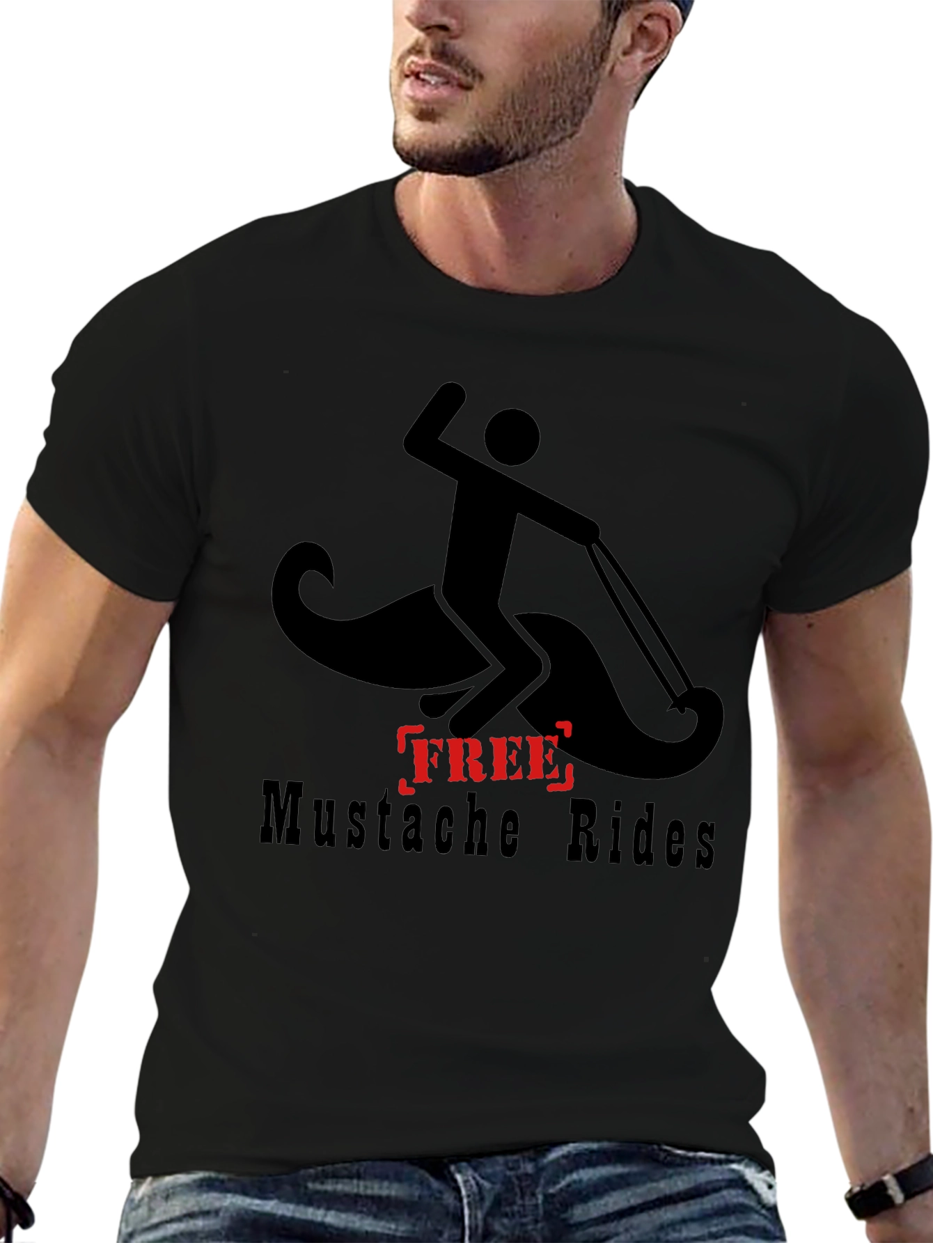 Free Mustache Rides T-Shirt - Funny Graphic Tee