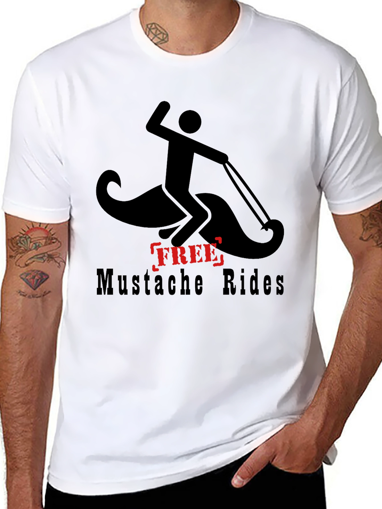 Free Mustache Rides T-Shirt - Funny Graphic Tee