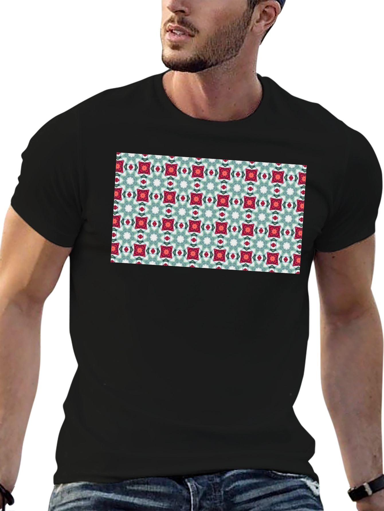 Pattern Print Black T-Shirt