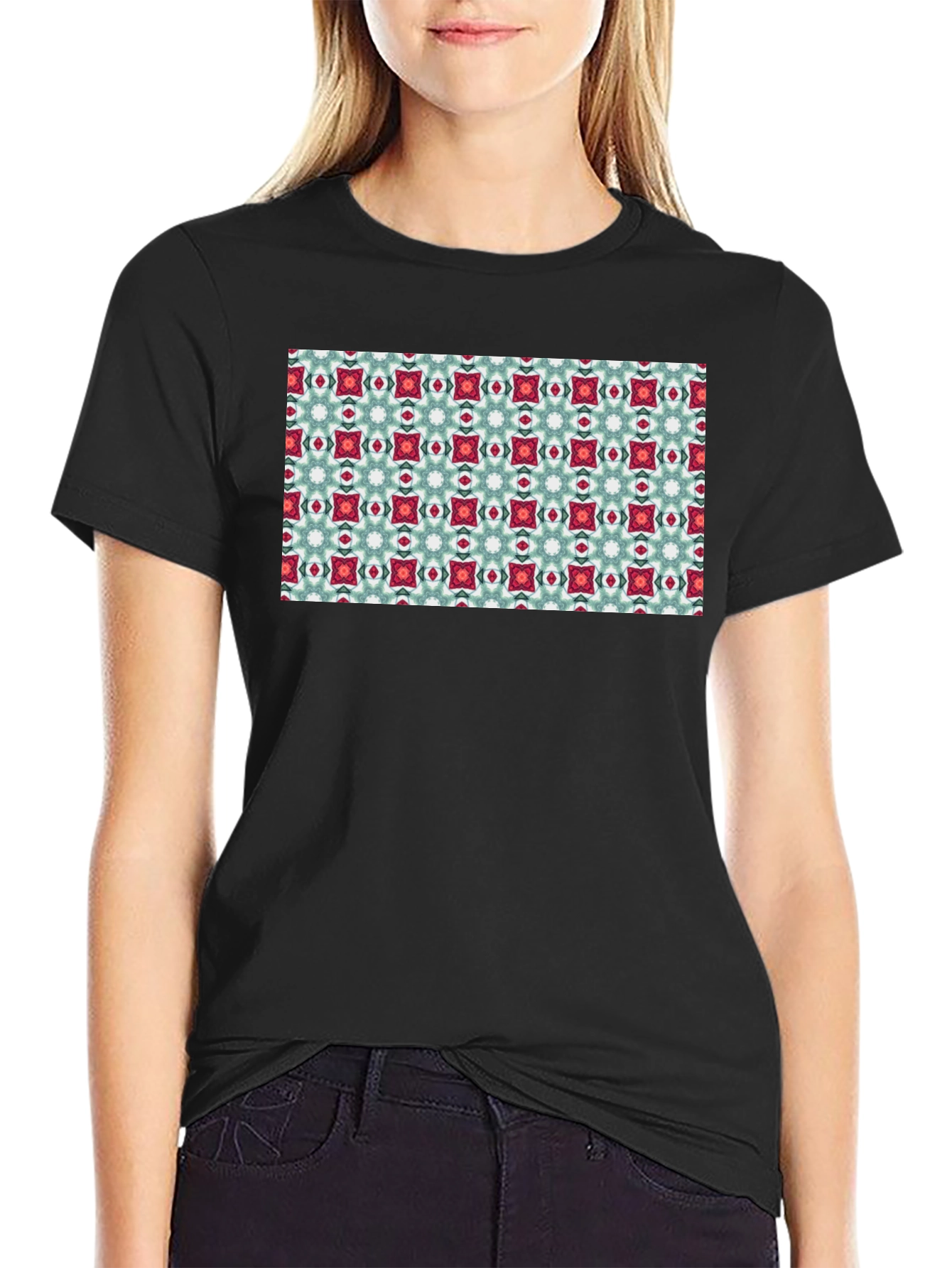 Pattern Print Black T-Shirt