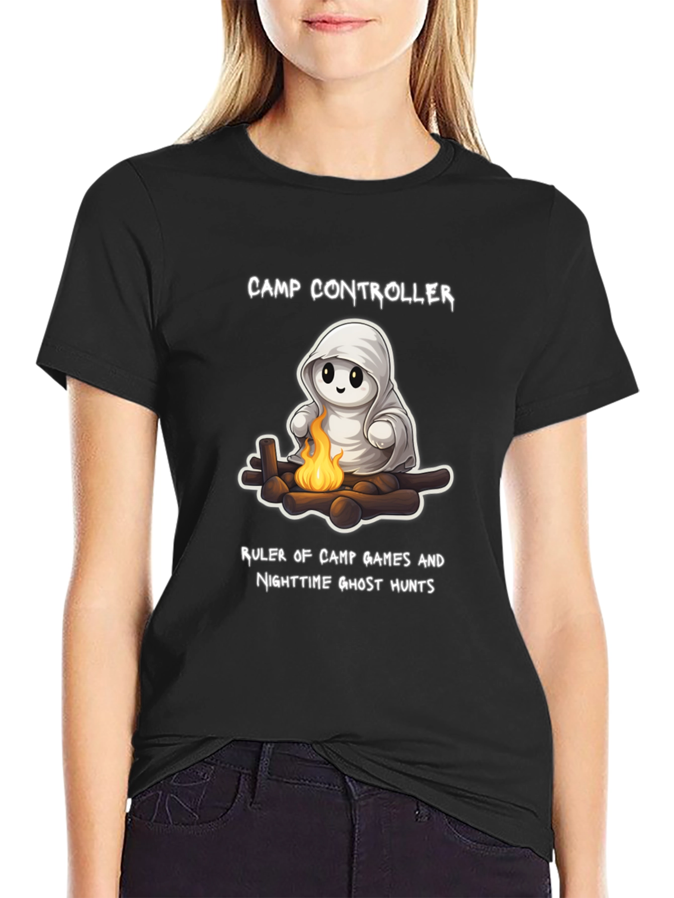 Camp Controller T-Shirt - Cute Ghost Campfire Tee