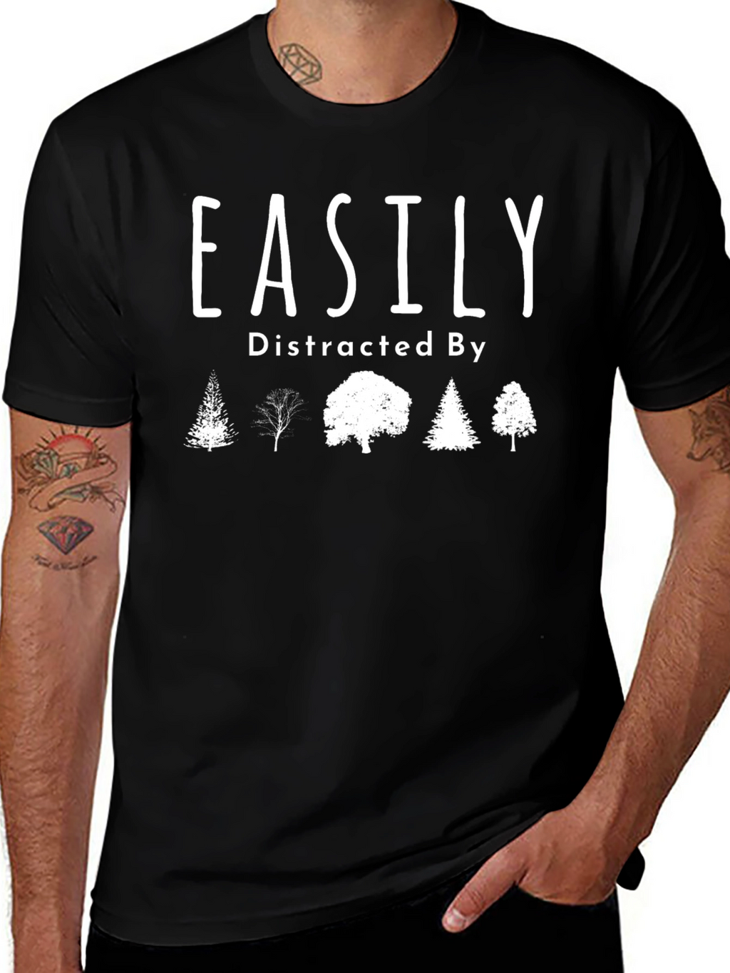 Easily Distracted By Trees Black T-Shirt