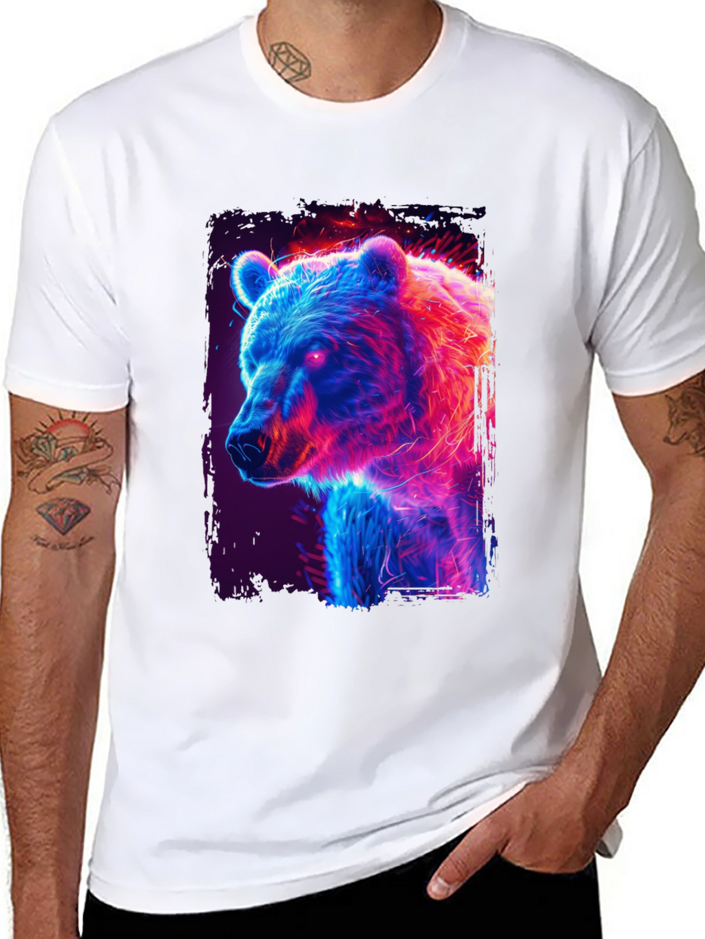 Neon Bear Graphic Black T-Shirt