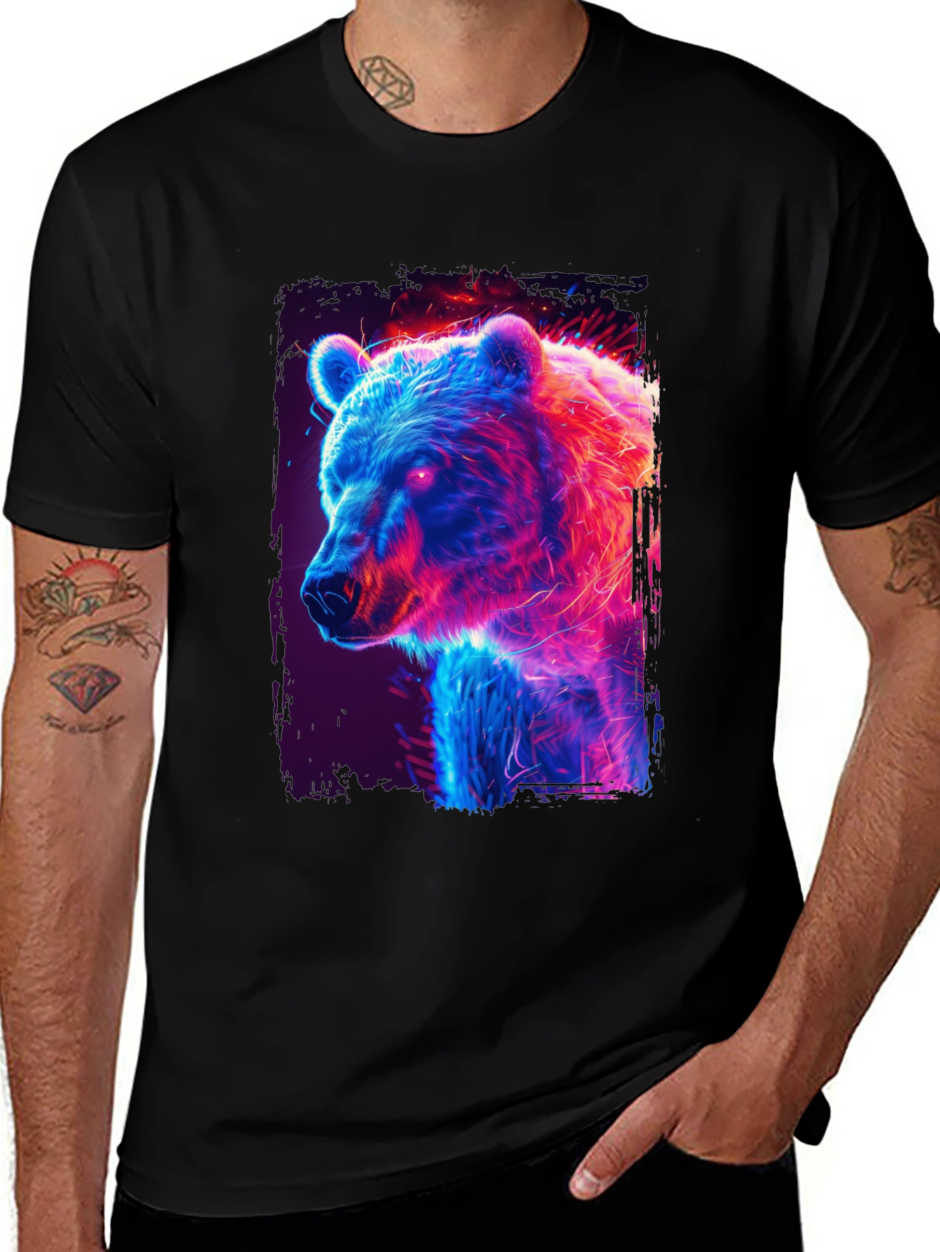 Neon Bear Graphic Black T-Shirt