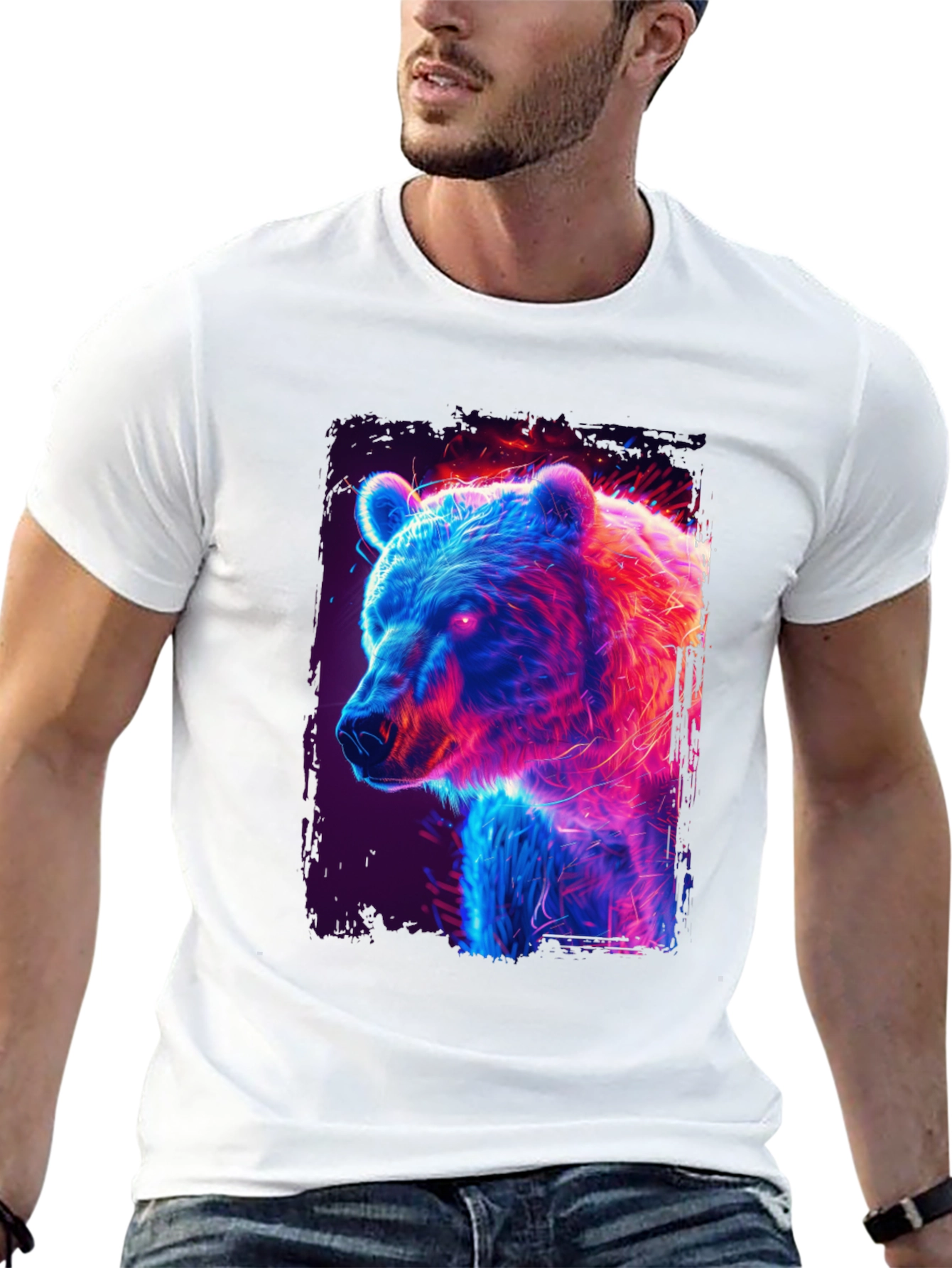 Neon Bear Graphic Black T-Shirt