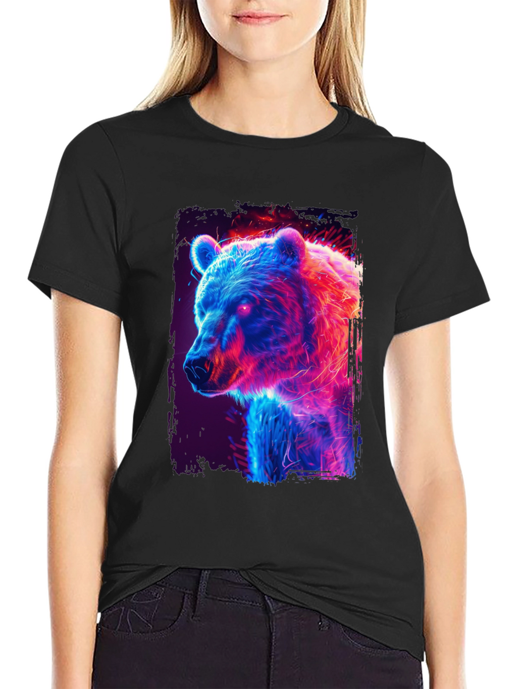 Neon Bear Graphic Black T-Shirt