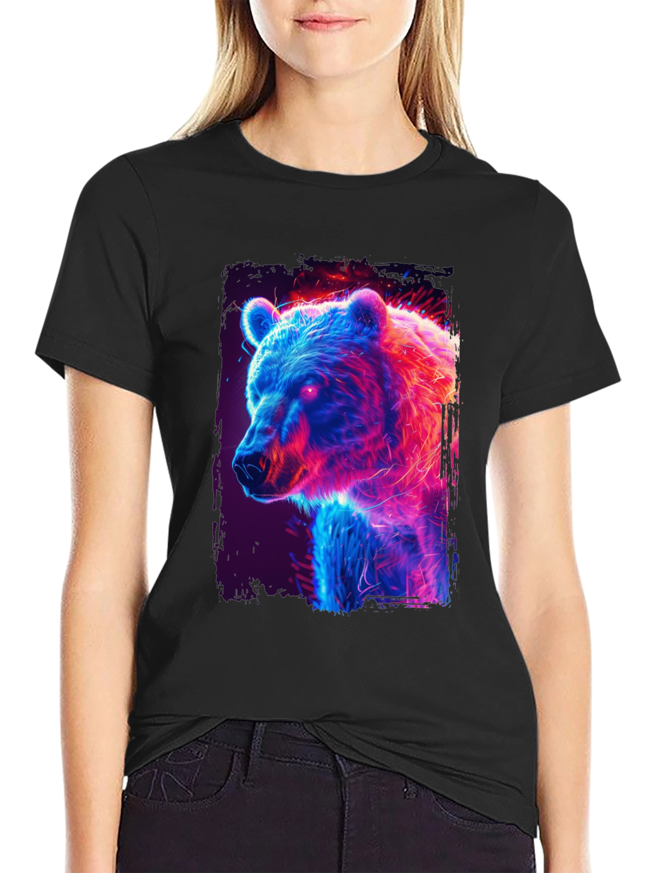 Neon Bear Graphic Black T-Shirt