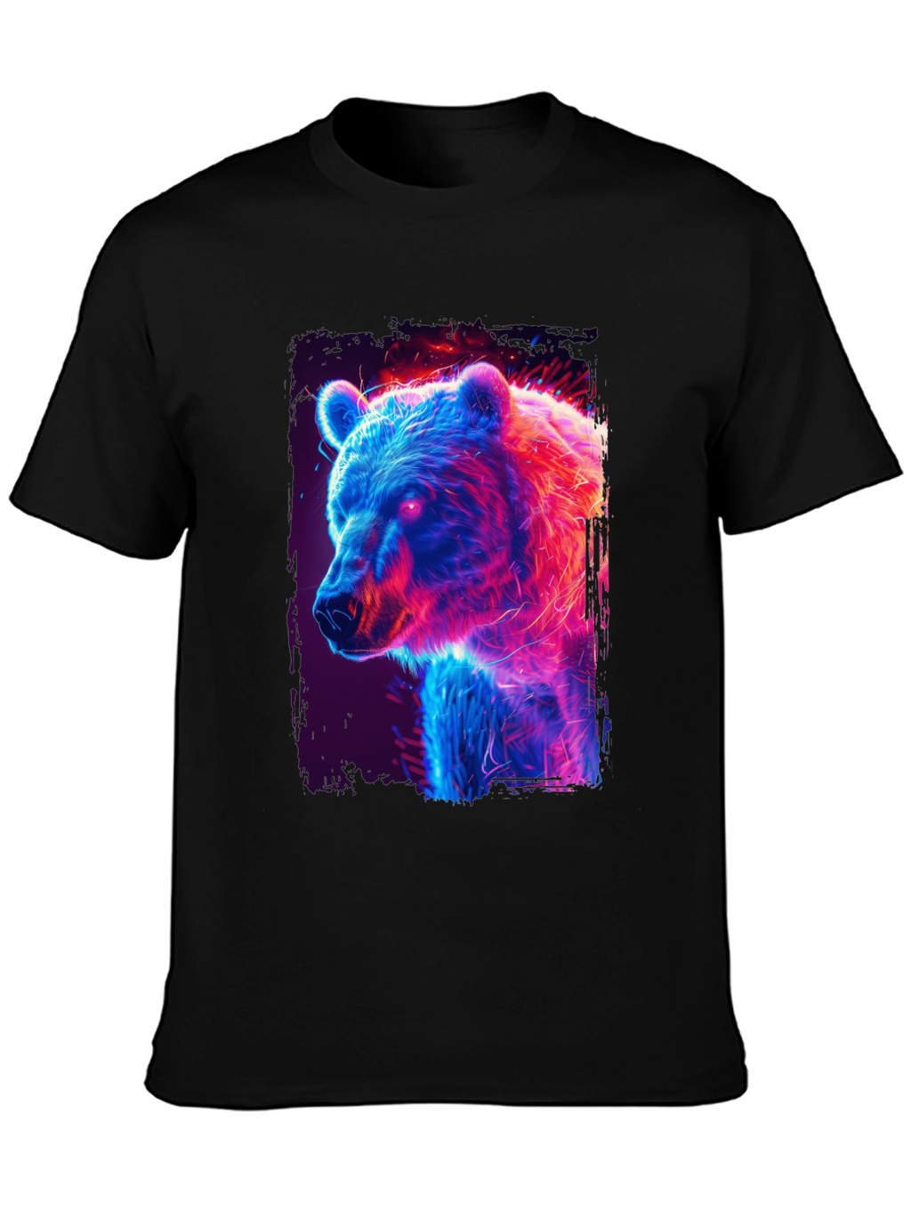 Neon Bear Graphic Black T-Shirt