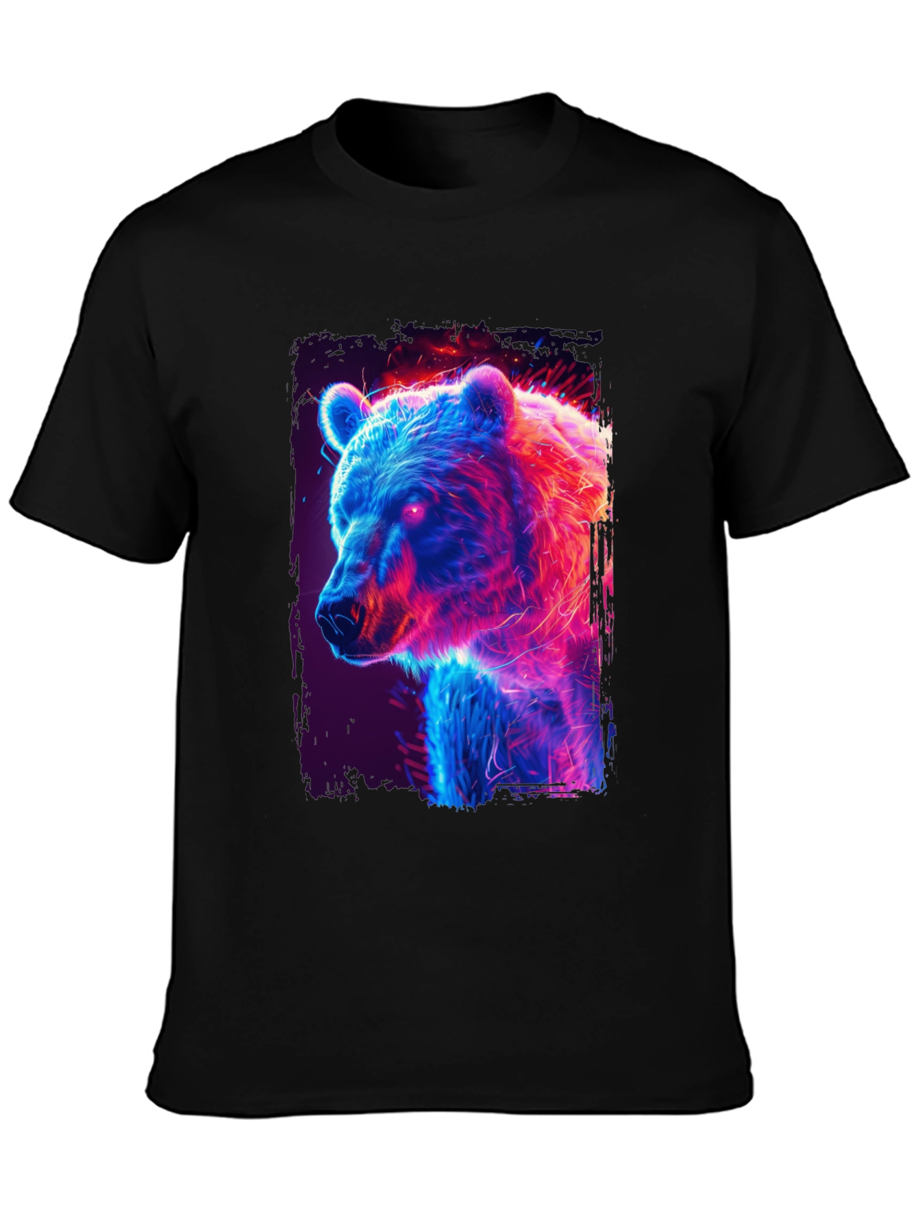 Neon Bear Graphic Black T-Shirt