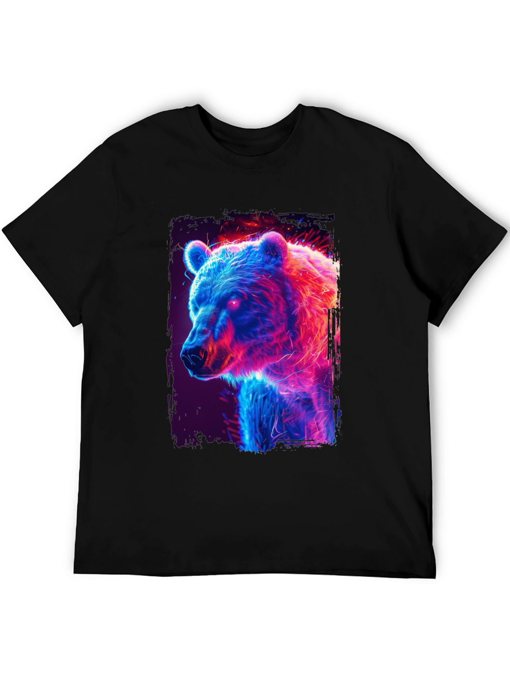 Neon Bear Graphic Black T-Shirt