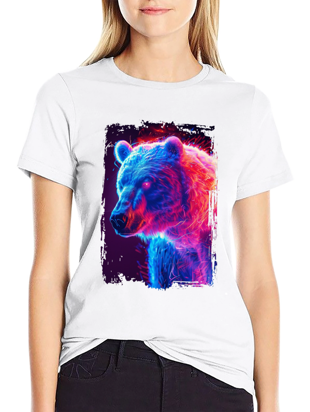 Neon Bear Graphic Black T-Shirt
