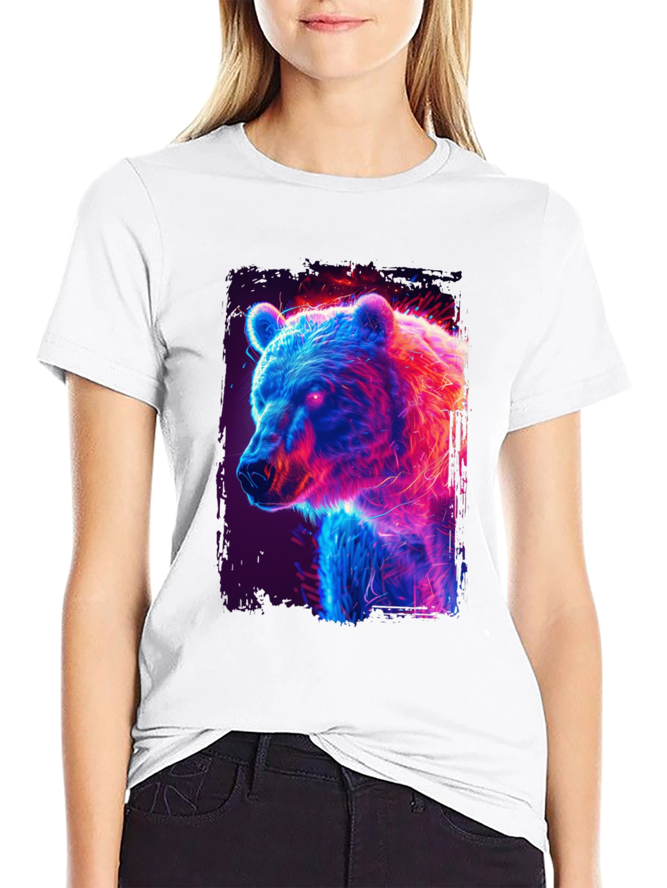Neon Bear Graphic Black T-Shirt