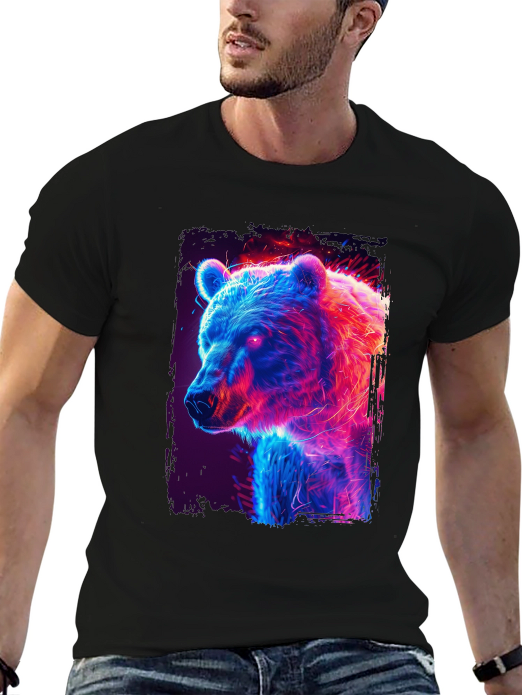 Neon Bear Graphic Black T-Shirt