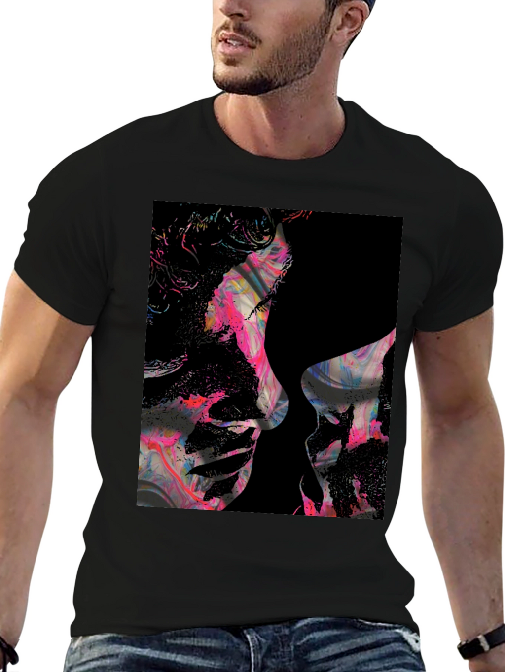 Abstract Kiss Black Graphic Tee