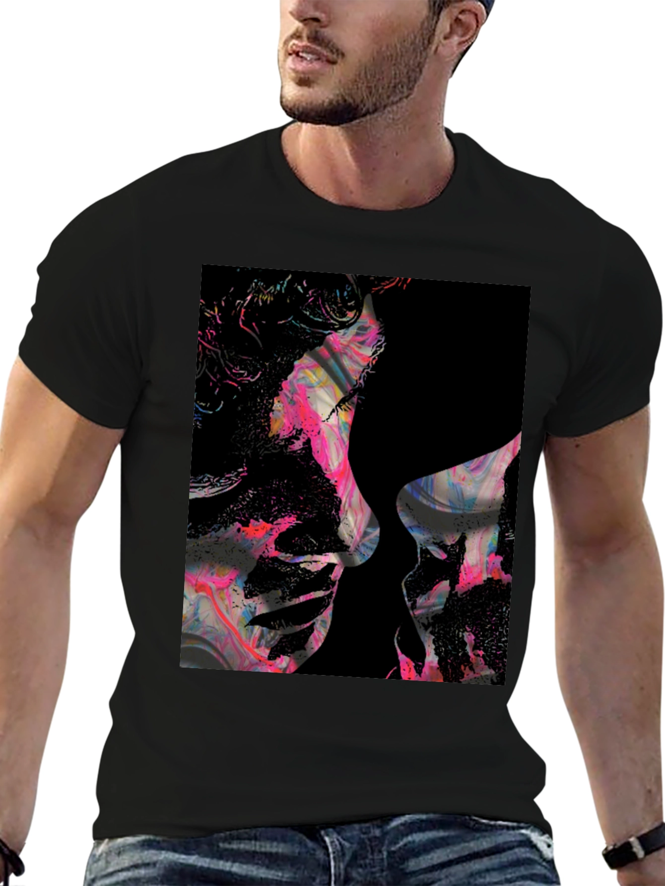 Abstract Kiss Black Graphic Tee