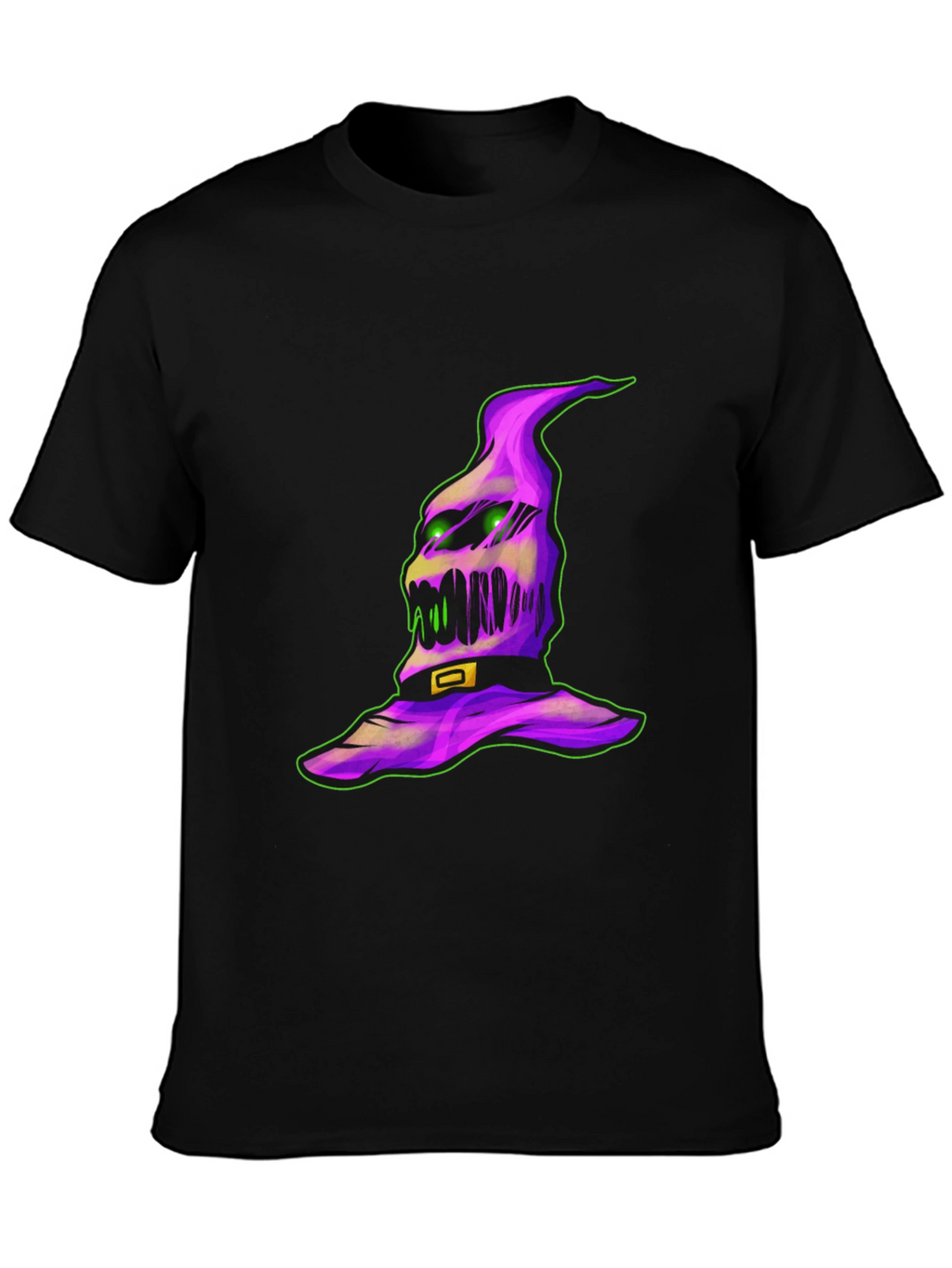 Spooky Halloween Hat Graphic Tee - Black Cotton Shirt