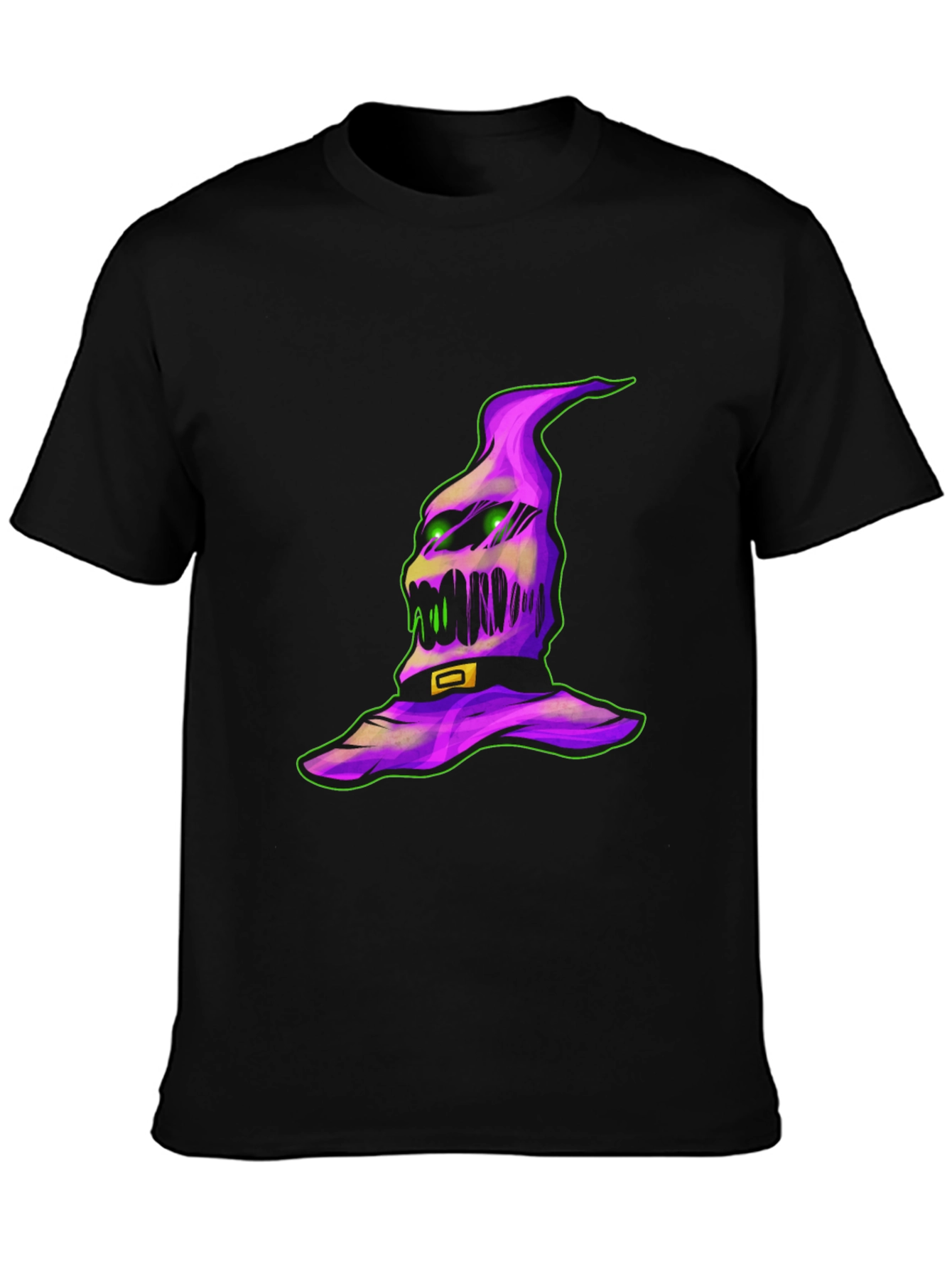 Spooky Halloween Hat Graphic Tee - Black Cotton Shirt