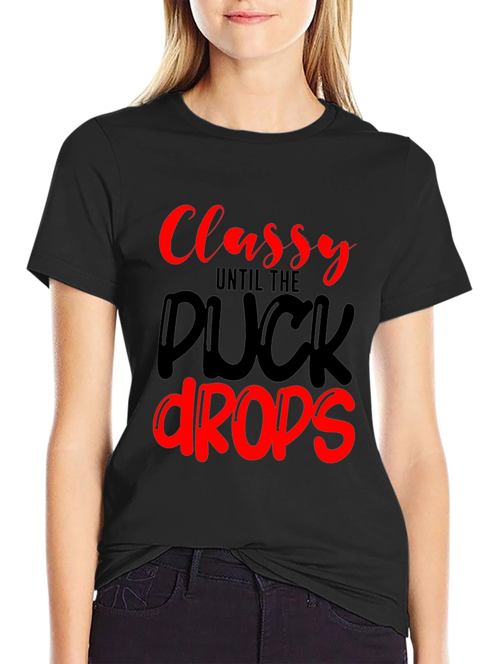 Classy Until The Puck Drops Black Graphic Tee