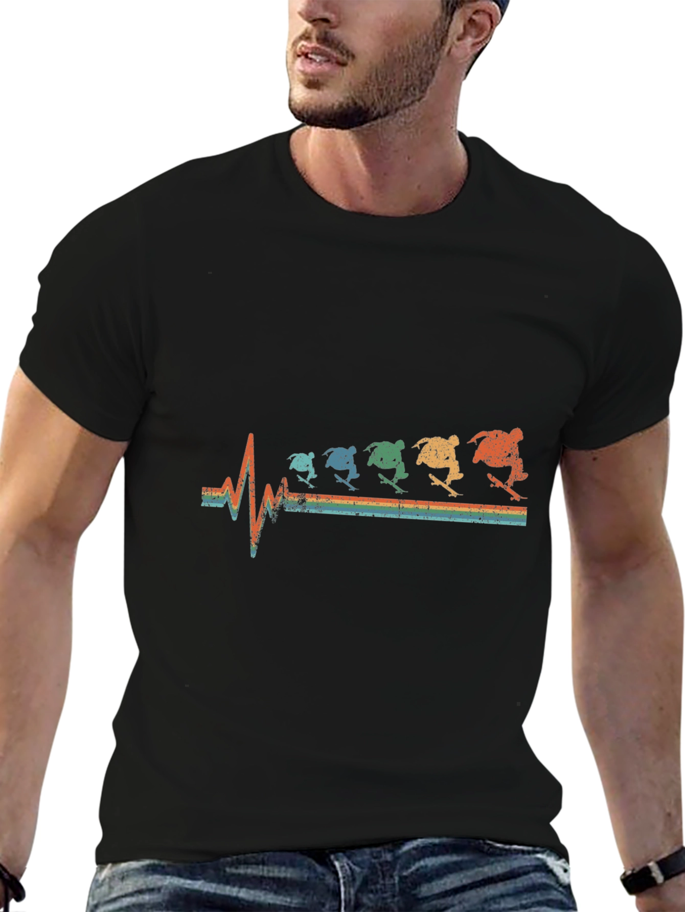 Skateboarding Heartbeat Graphic Tee - Black