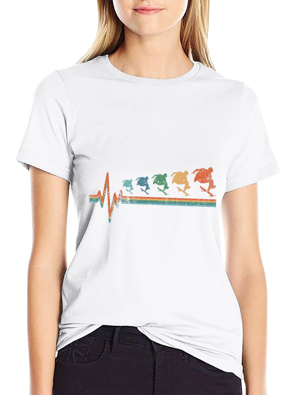 Skateboarding Heartbeat Graphic Tee - Black