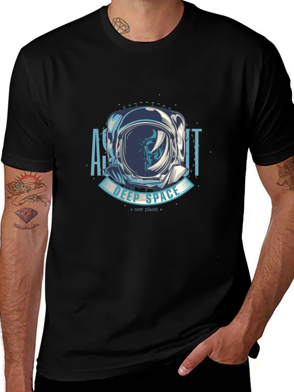 Astronaut Deep Space Graphic T-Shirt - Black