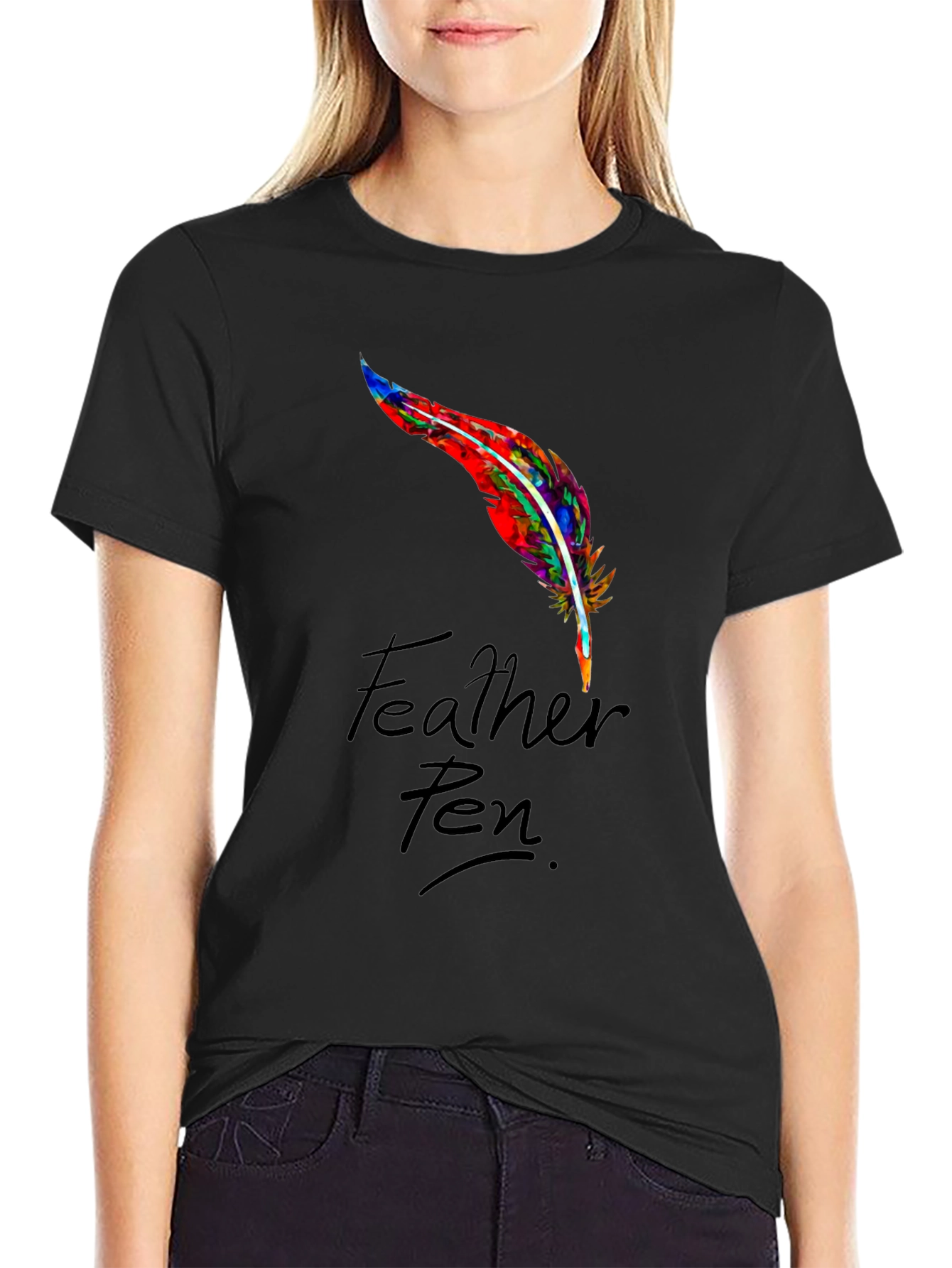 Feather Pen Graphic Tee - Colorful Writers Shirt