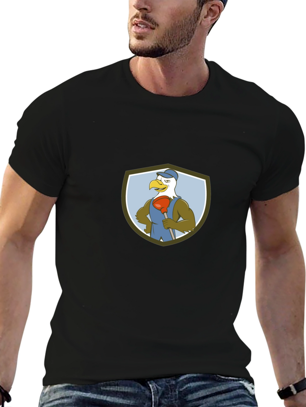 Eagle Plumber Cartoon Graphic T-Shirt