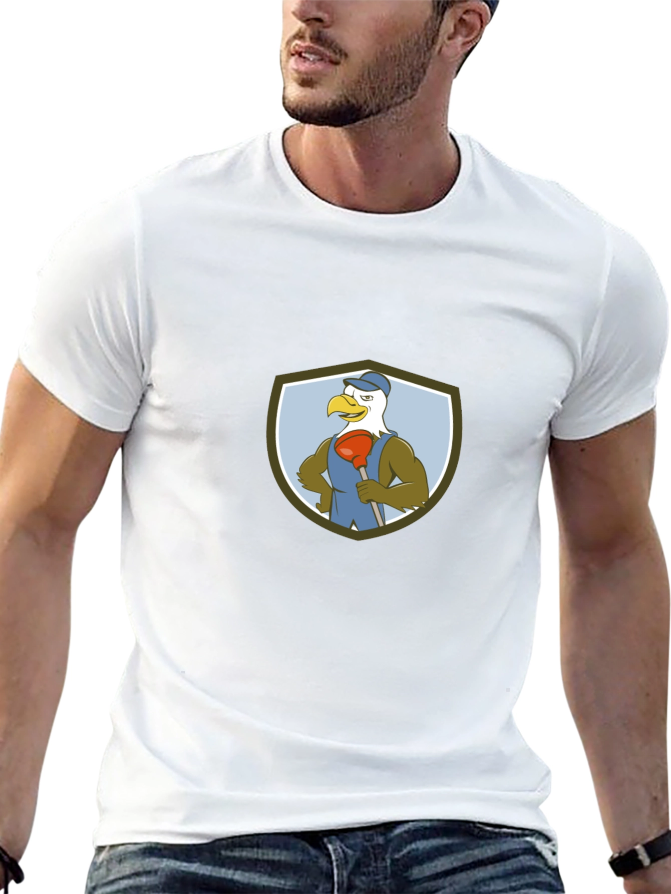 Eagle Plumber Cartoon Graphic T-Shirt
