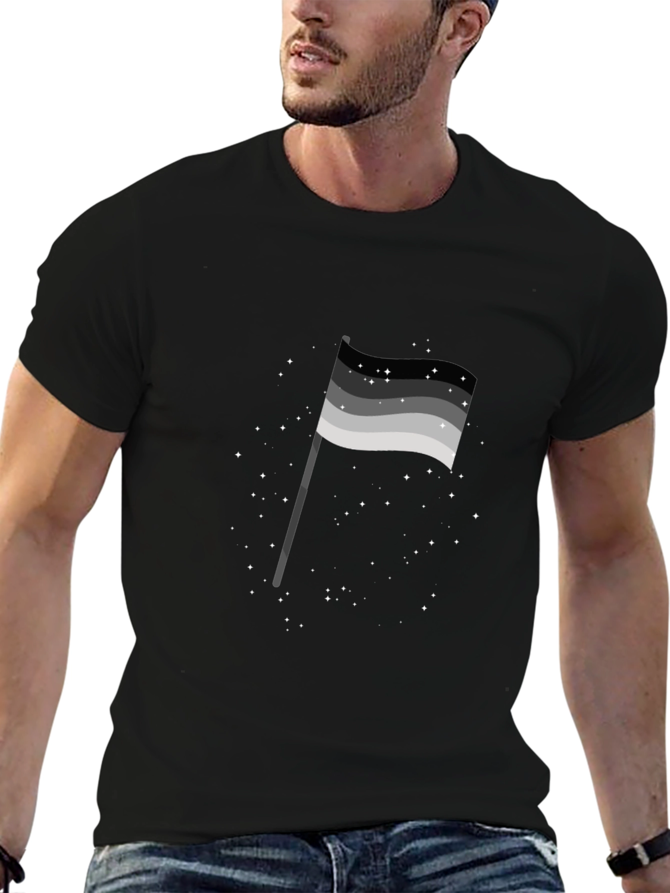 Aromantic Pride Flag Graphic Tee - Black Cotton Blend
