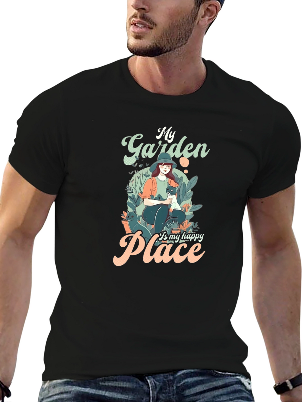 My Garden is My Happy Place Black T-Shirt