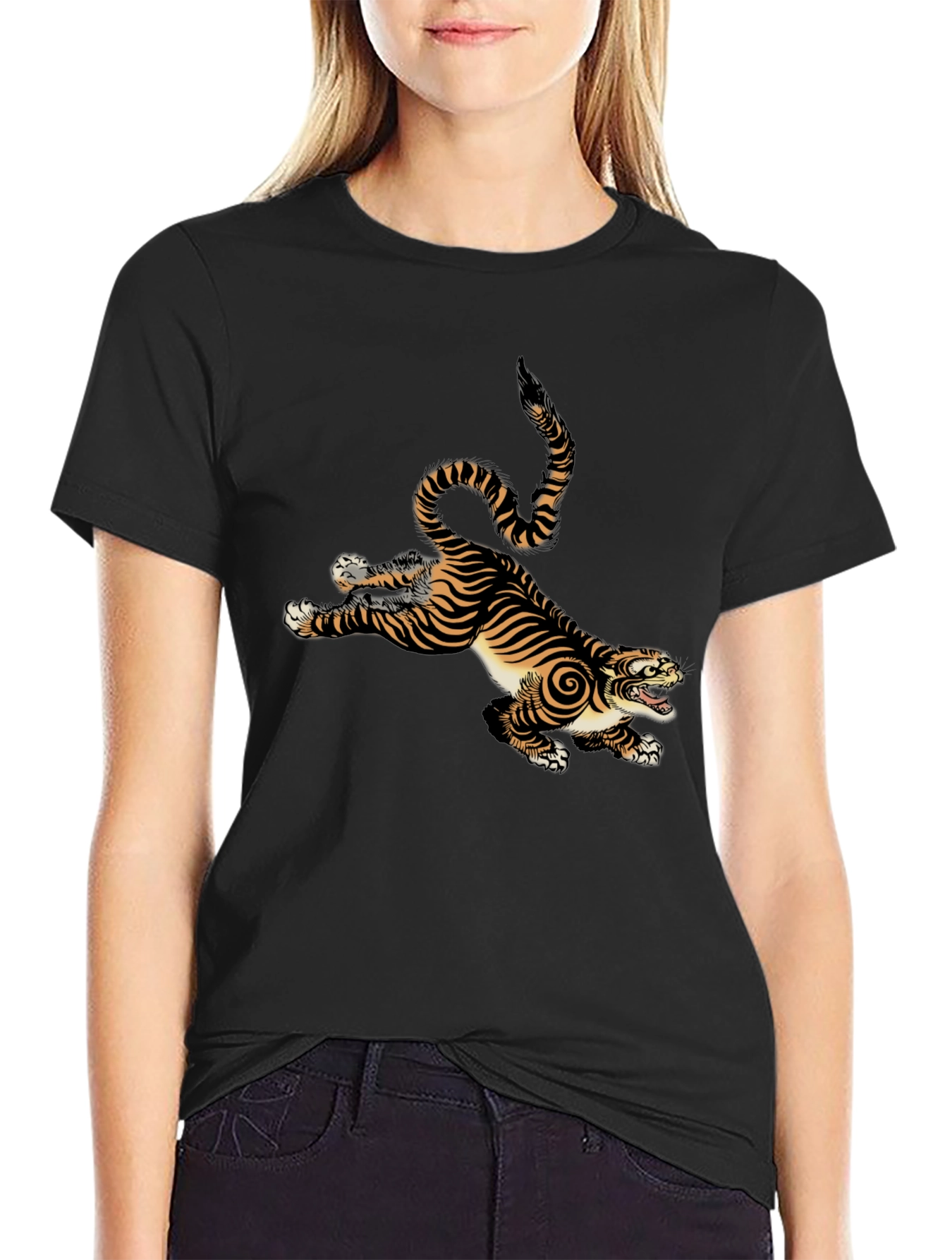 Tiger Graphic Print Mens Black T-Shirt