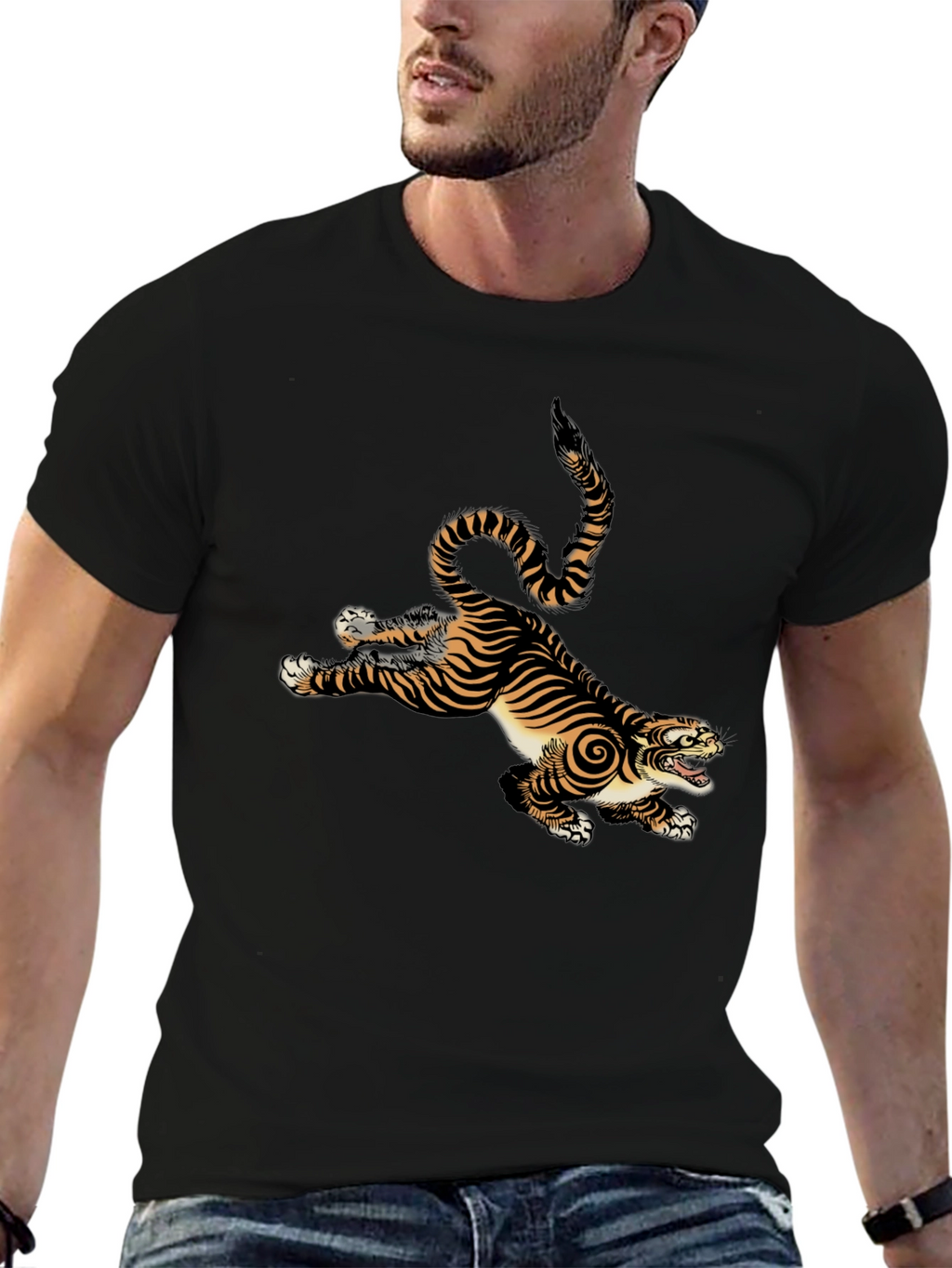 Tiger Graphic Print Mens Black T-Shirt
