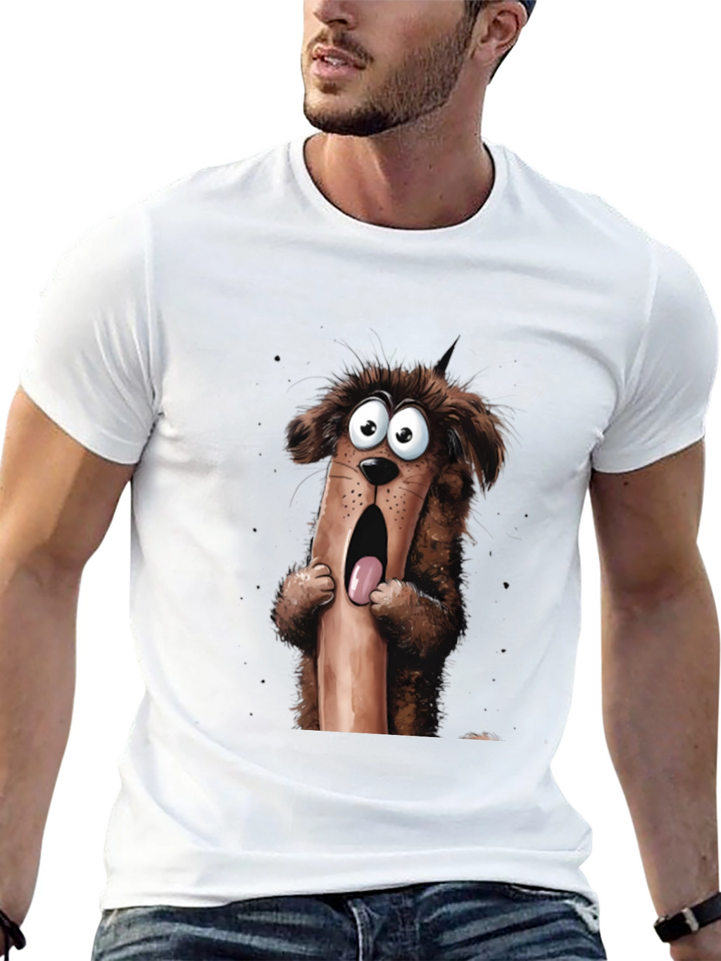 Cartoon Dog Graphic T-Shirt Mens Black Tee