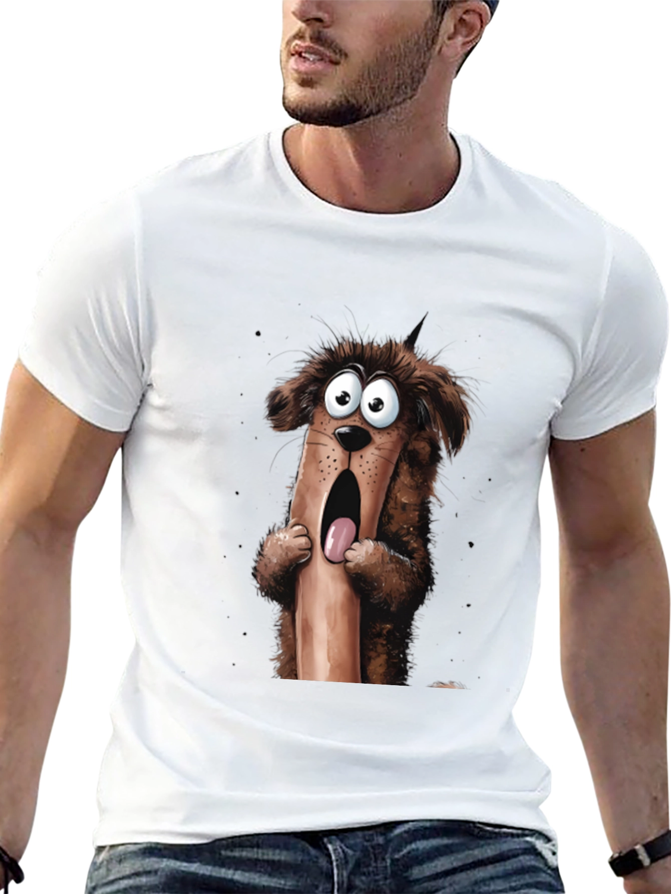Cartoon Dog Graphic T-Shirt Mens Black Tee