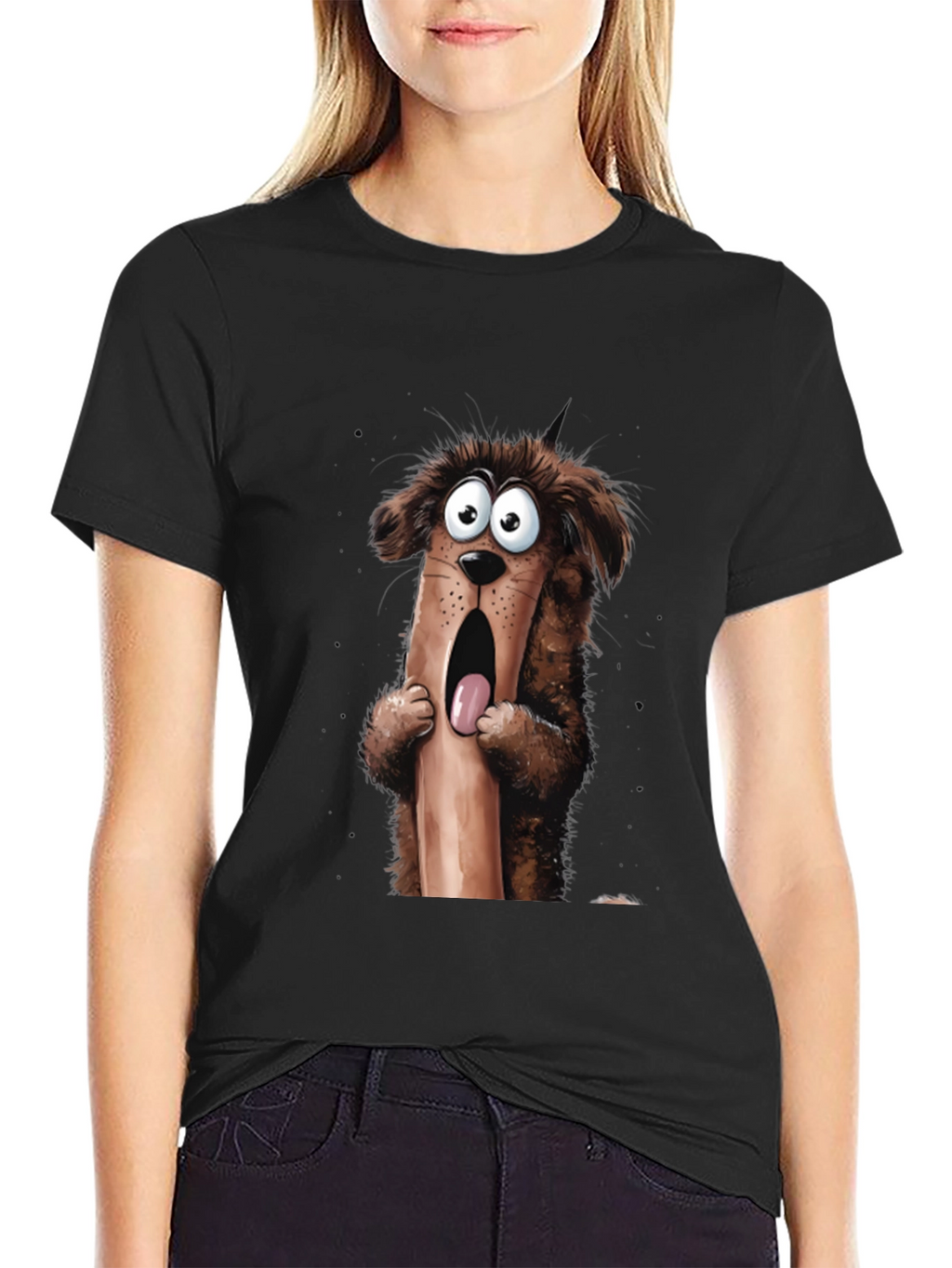 Cartoon Dog Graphic T-Shirt Mens Black Tee