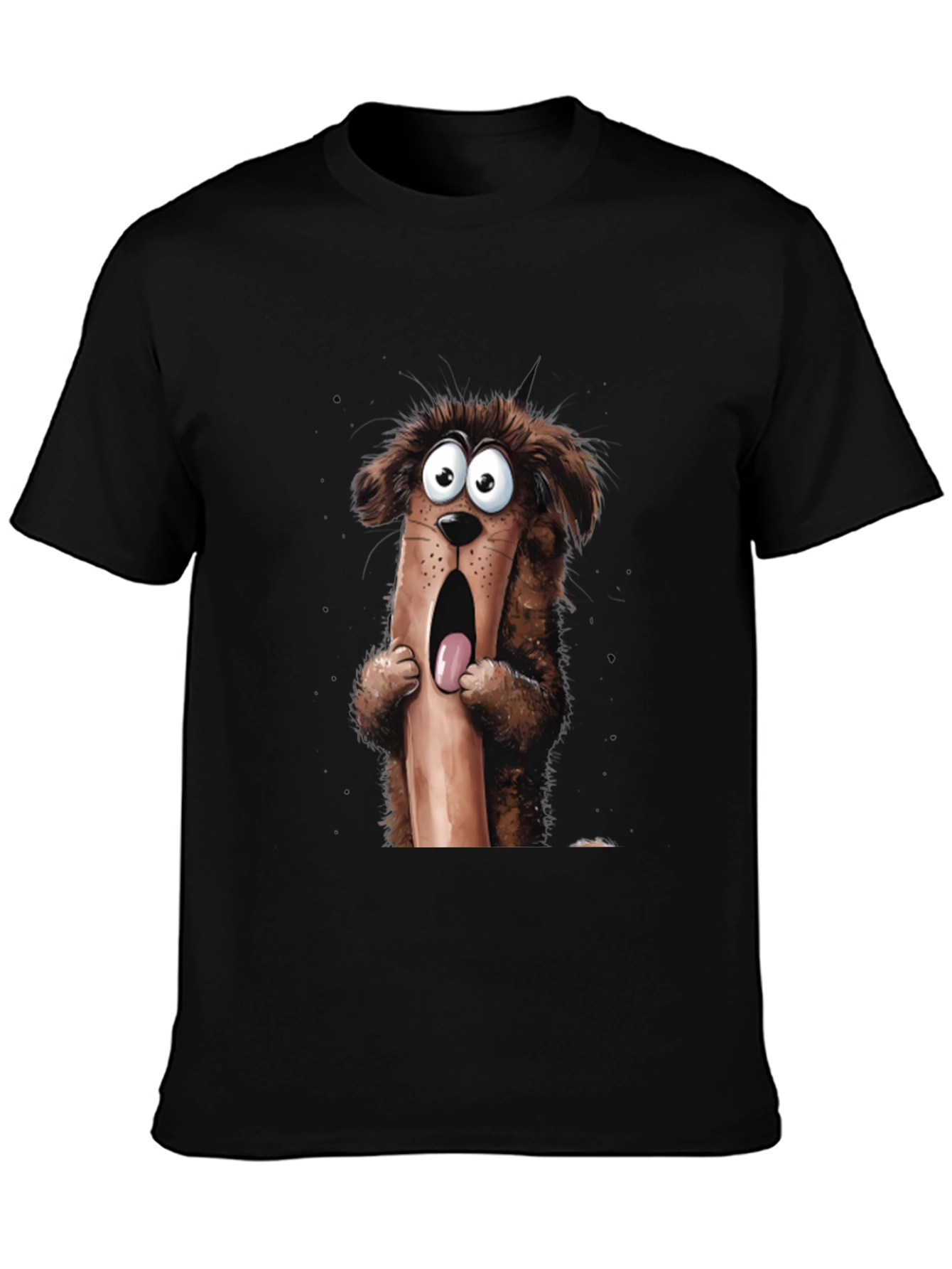 Cartoon Dog Graphic T-Shirt Mens Black Tee