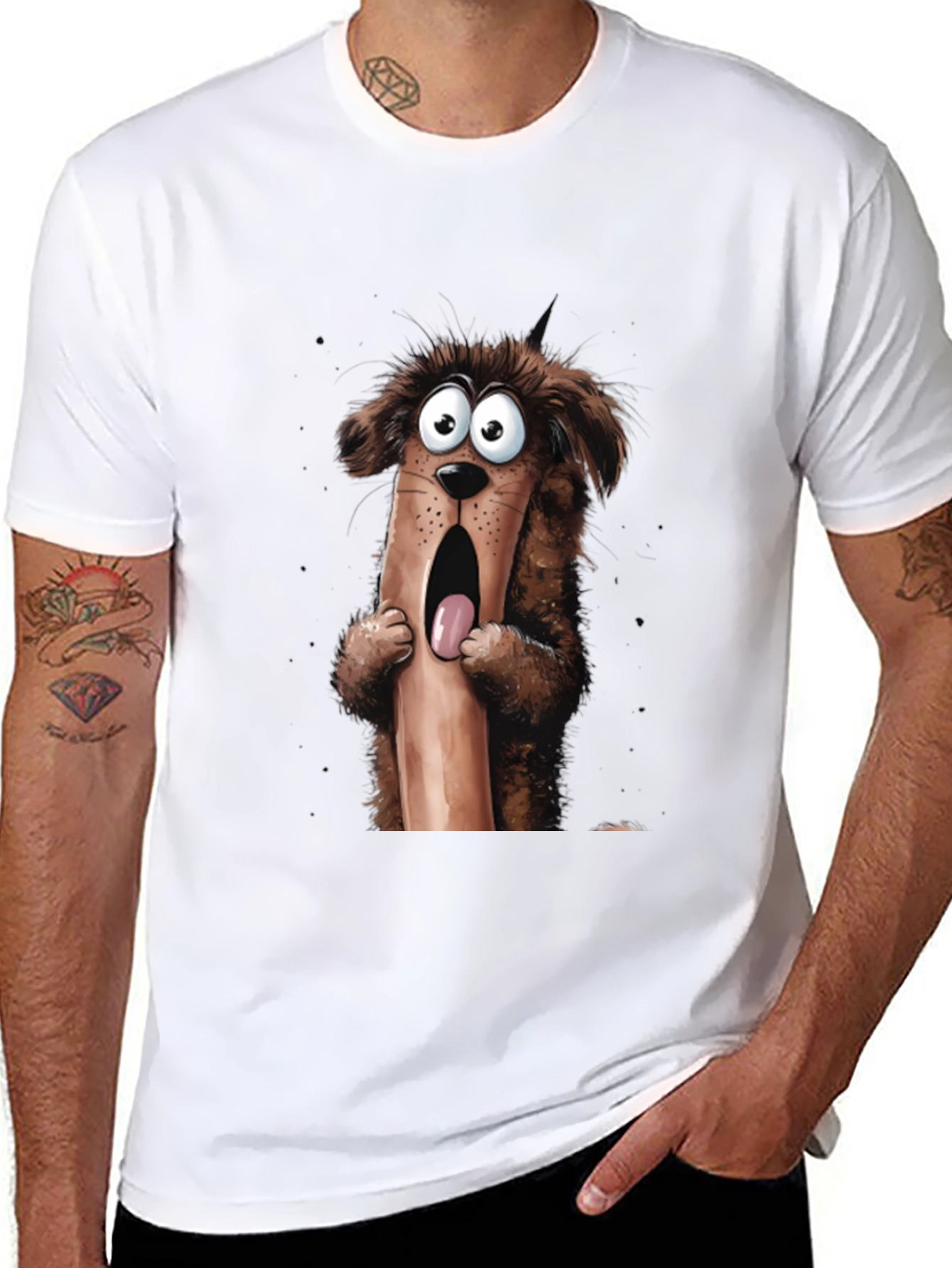 Cartoon Dog Graphic T-Shirt Mens Black Tee