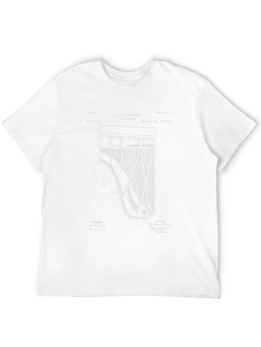 Grand Piano Blueprint Graphic T-Shirt