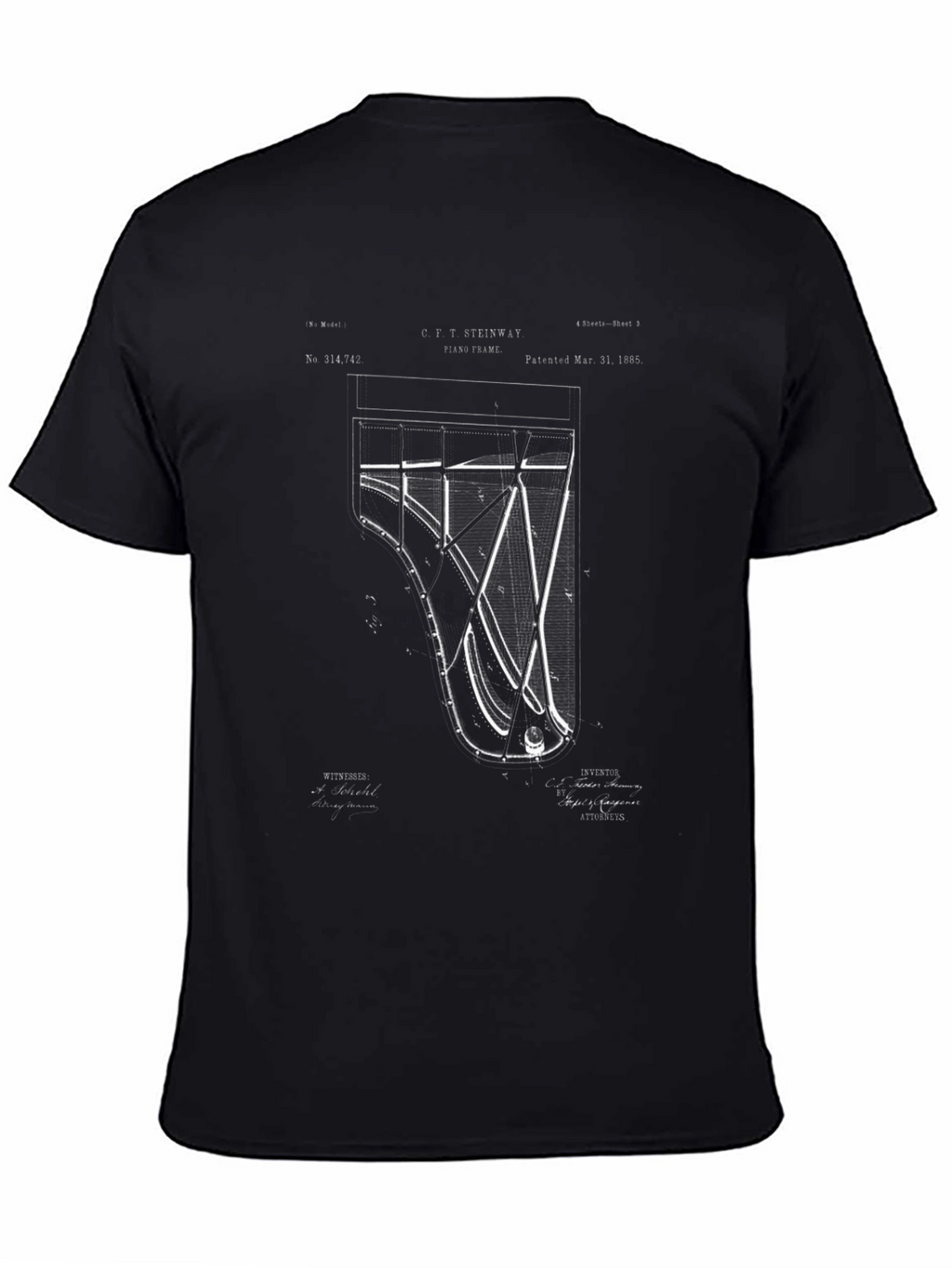 Grand Piano Blueprint Graphic T-Shirt