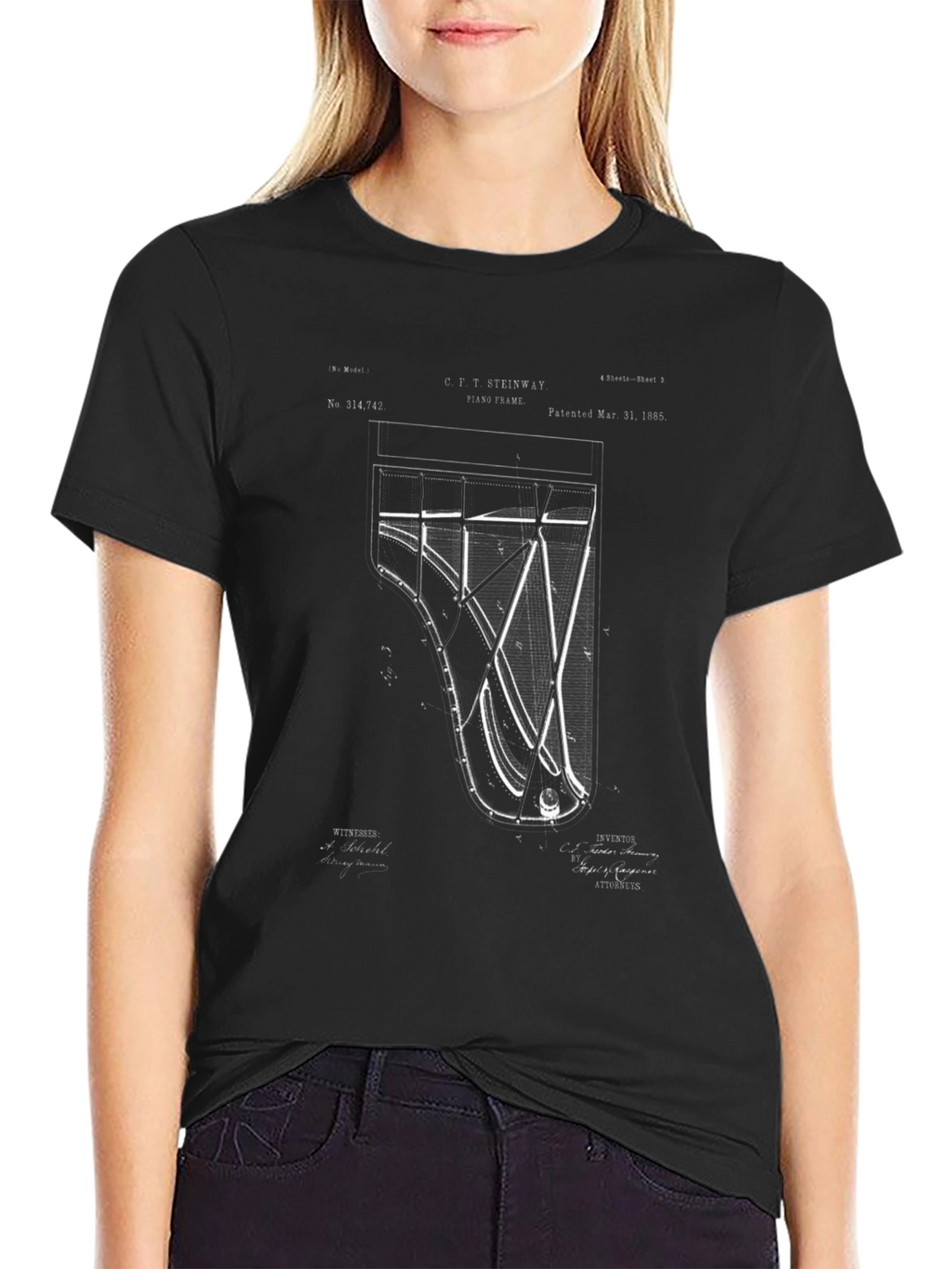 Grand Piano Blueprint Graphic T-Shirt