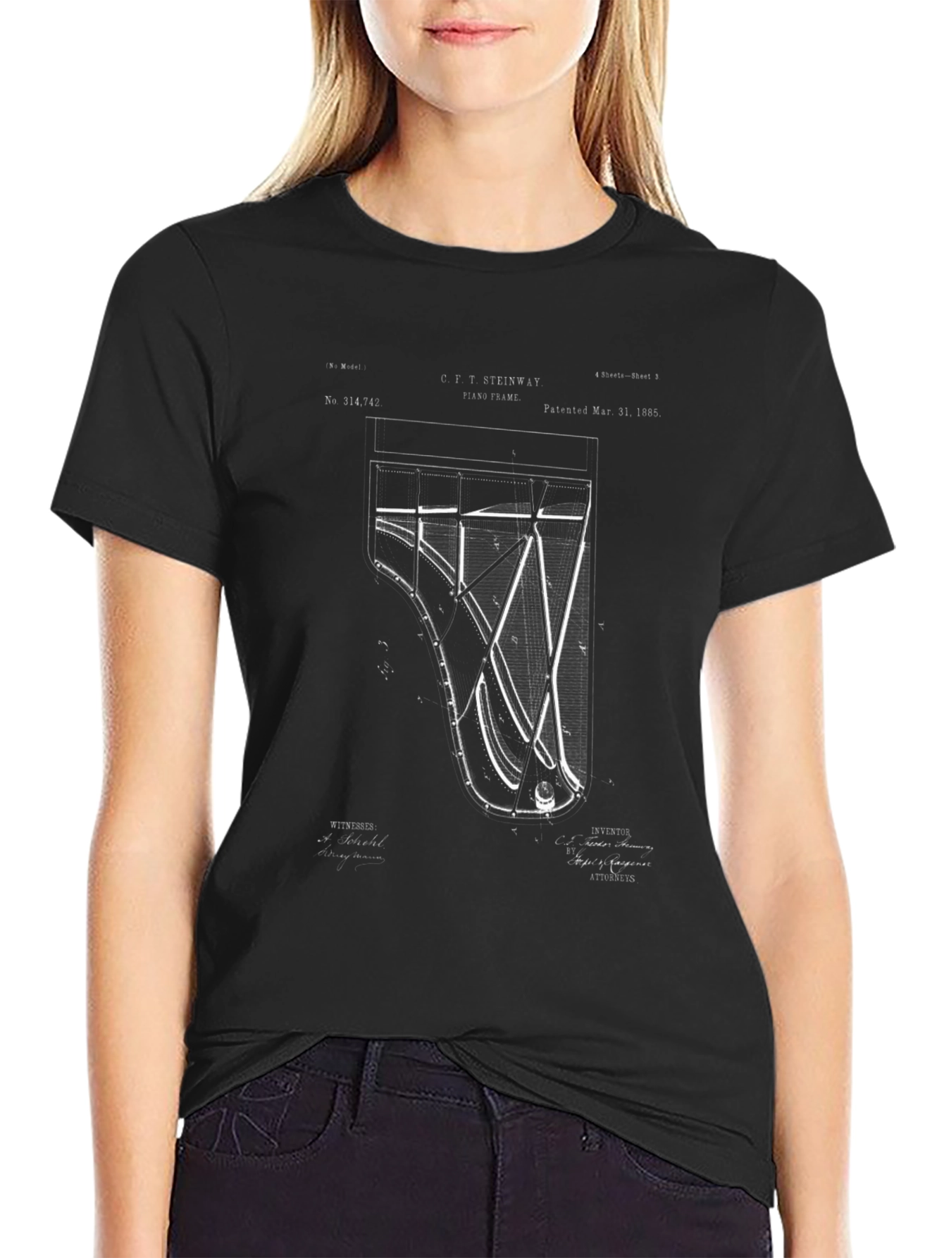 Grand Piano Blueprint Graphic T-Shirt