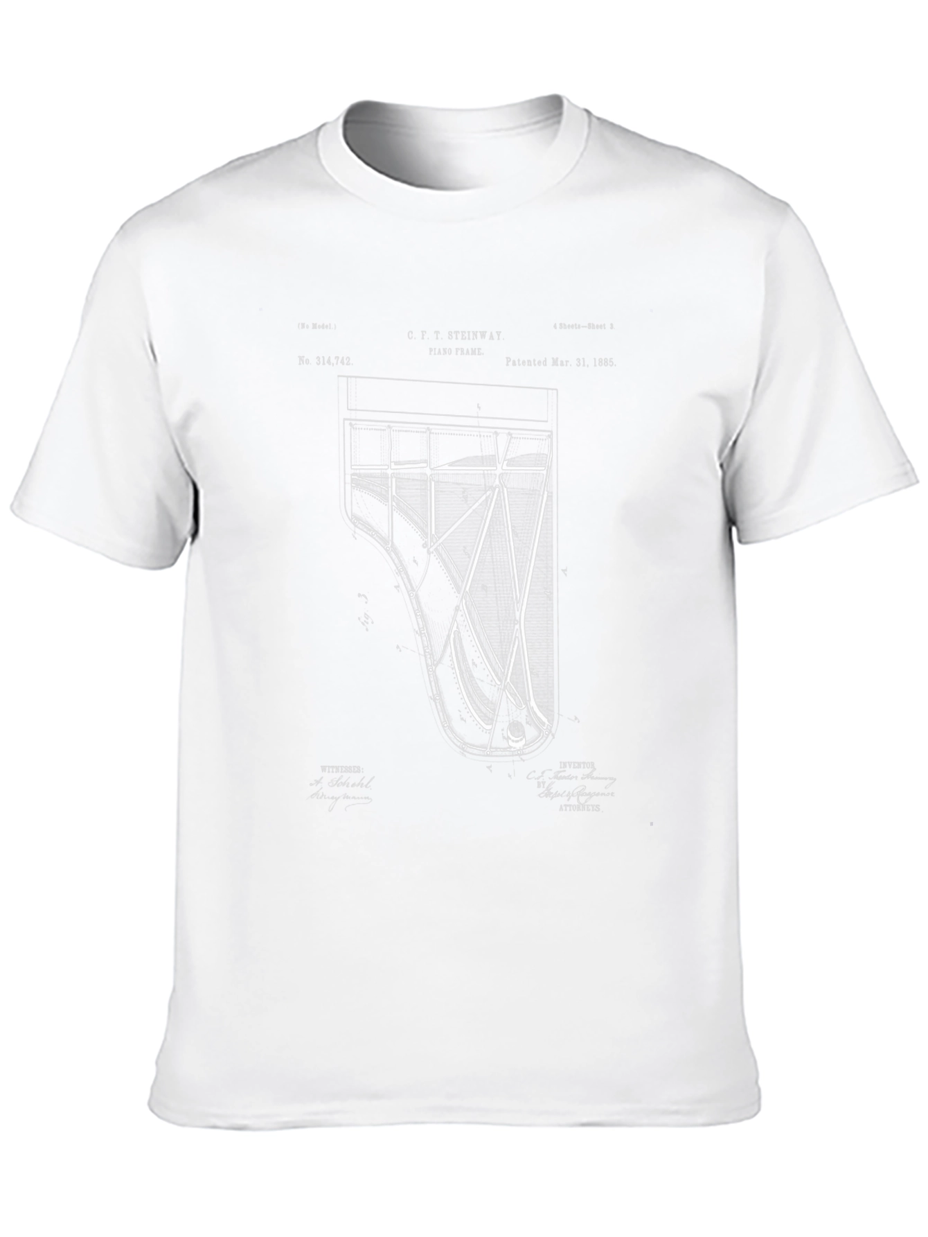 Grand Piano Blueprint Graphic T-Shirt