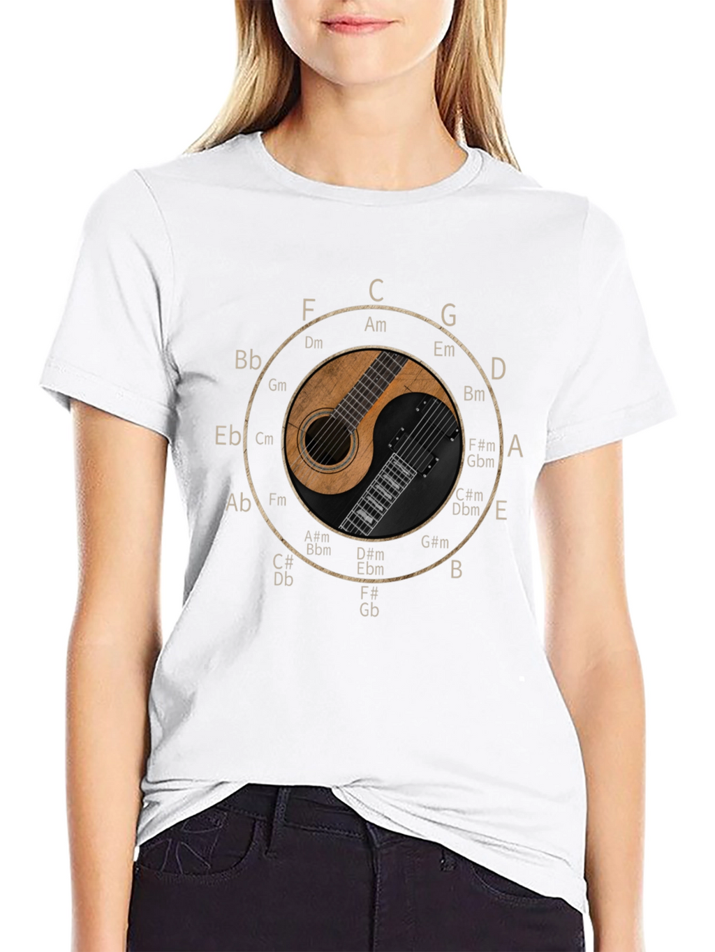Musical Harmony T-Shirt - Guitar Yin Yang Design