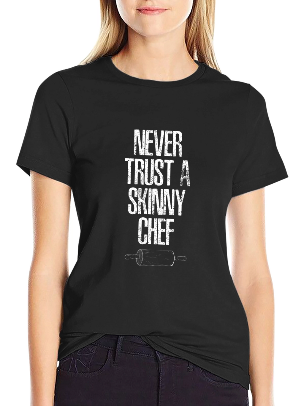 Never Trust A Skinny Chef Black Graphic Tee