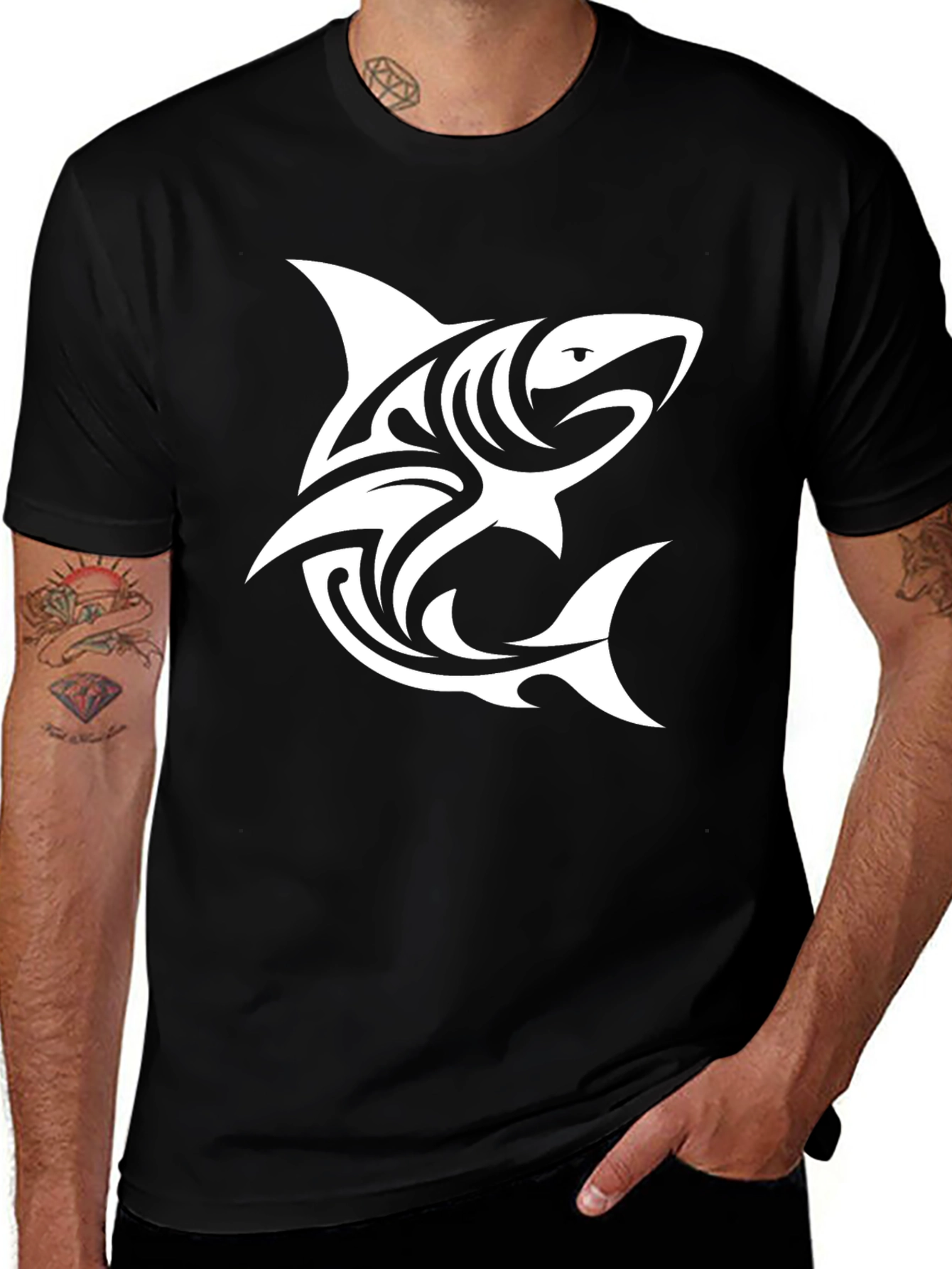 Tribal Shark Graphic Black T-Shirt - Cool & Stylish