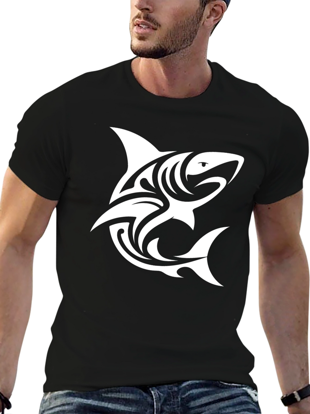 Tribal Shark Graphic Black T-Shirt - Cool & Stylish