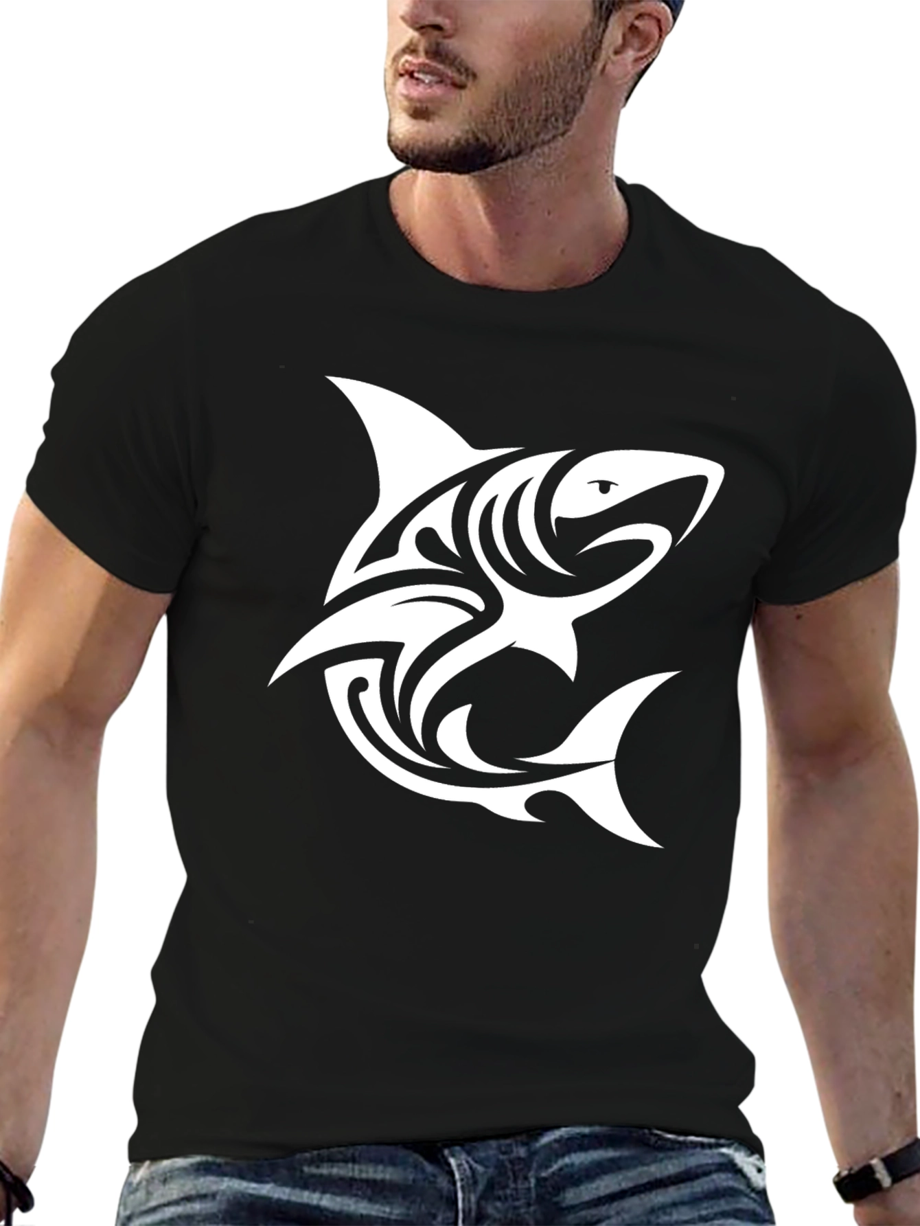 Tribal Shark Graphic Black T-Shirt - Cool & Stylish