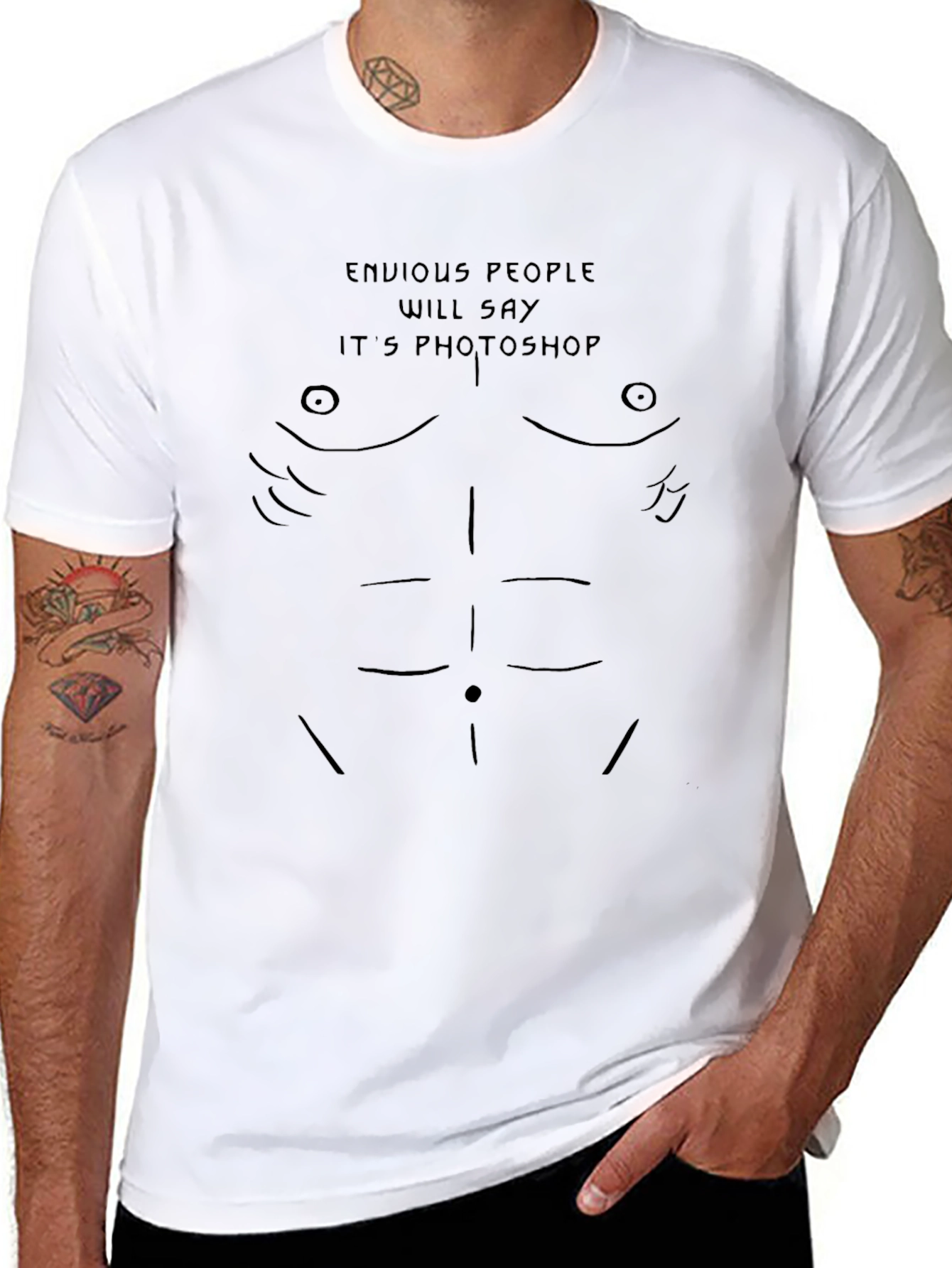 Funny Envious People Six-Pack Abs Graphic Tee