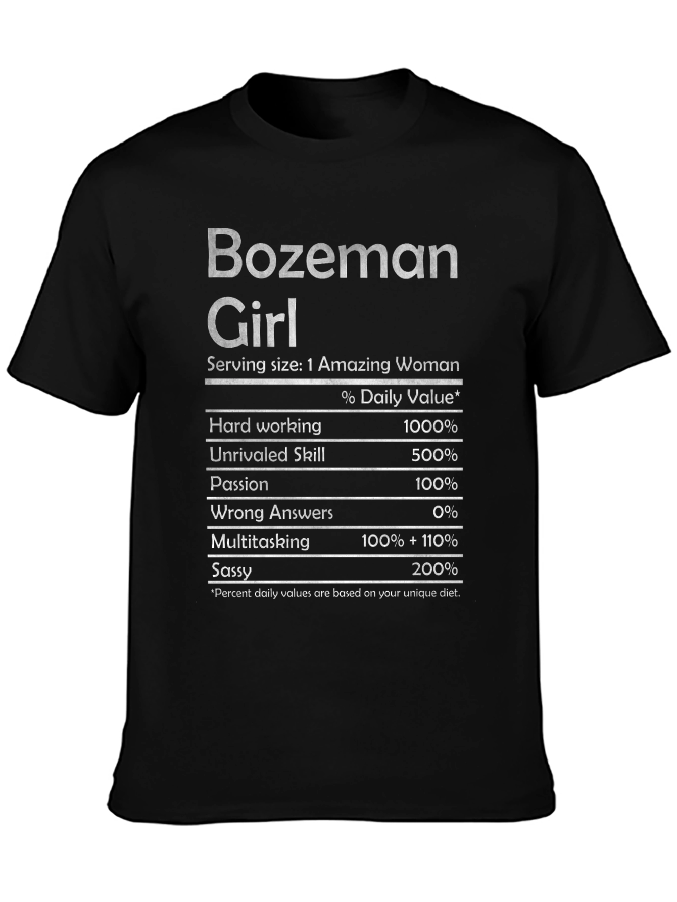 Bozeman Girl Nutrition Facts T-Shirt