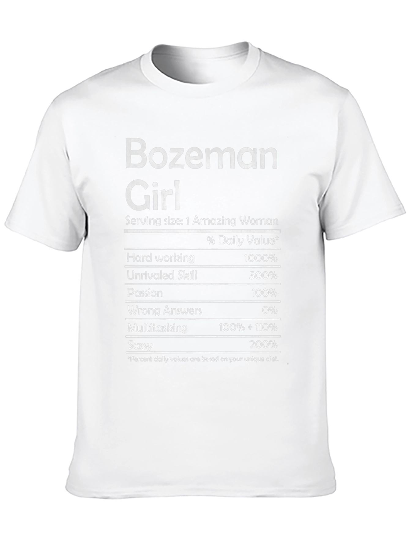 Bozeman Girl Nutrition Facts T-Shirt